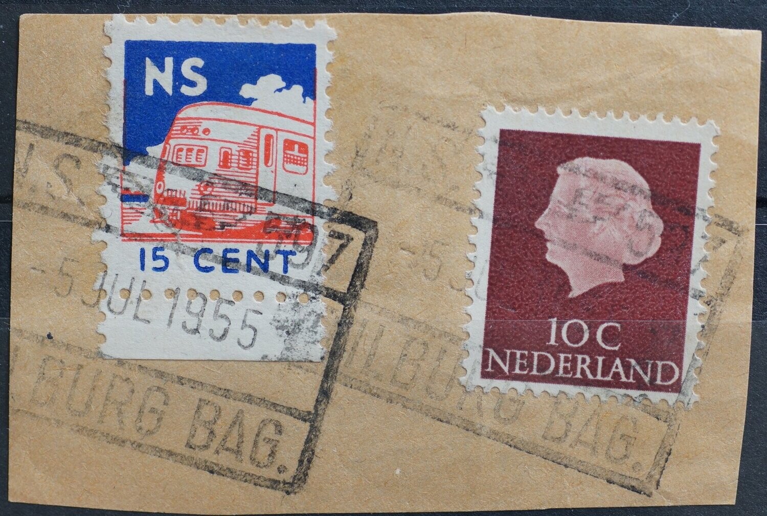 spoorstempel Tilburg Bagage op NVPH 617 + treinbriefzegel