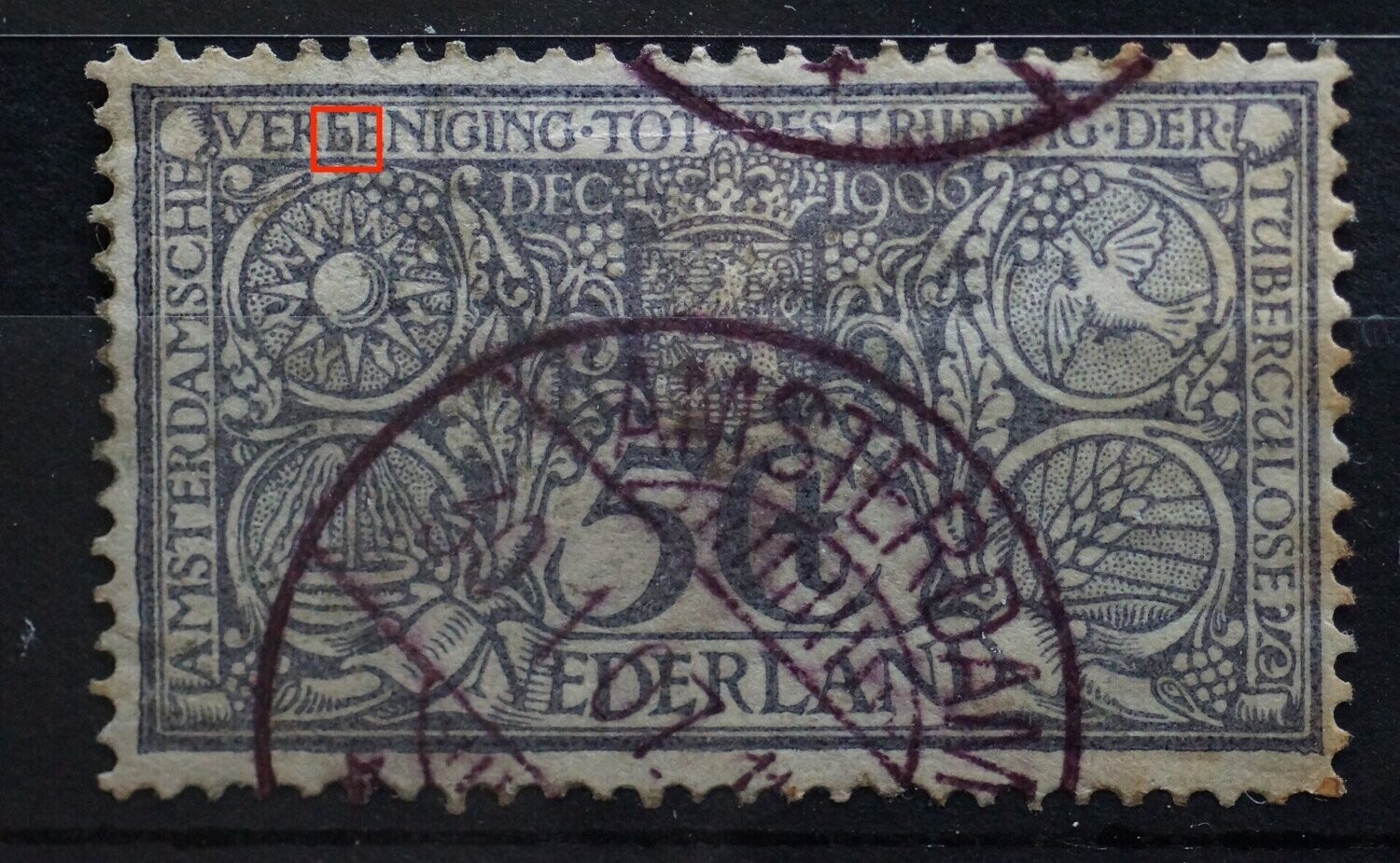 NVPH 86 - grijze vlek in tweede E van VEREENIGING