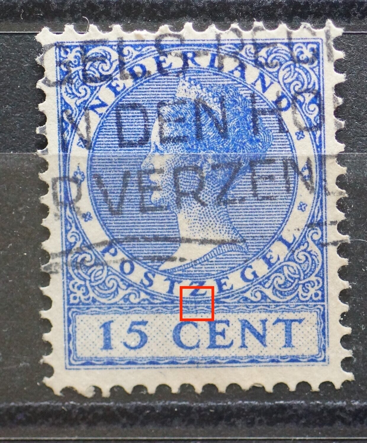 NVPH 186 - blauwe verticale streep onder de Z van POSTZEGEL