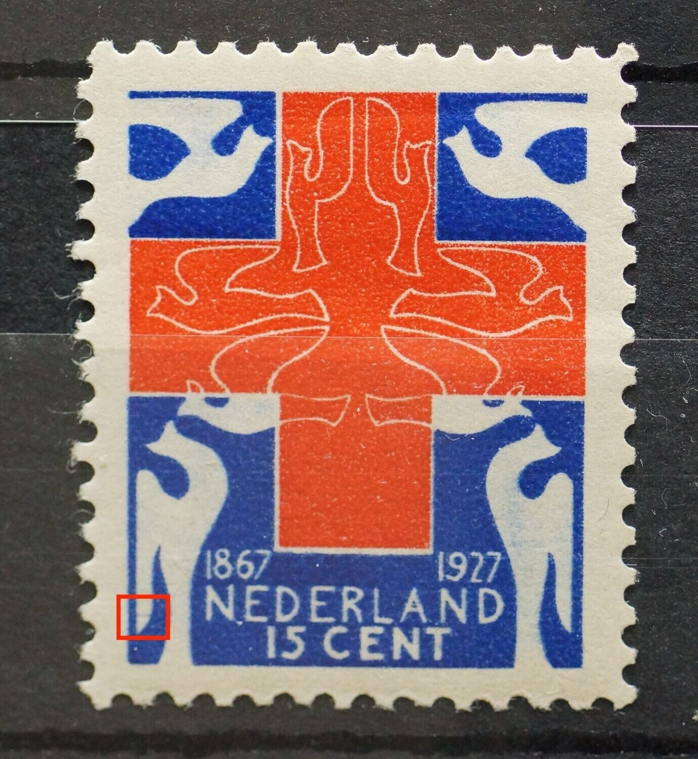 NVPH 207 - blauw streepje in staart vogel links onder