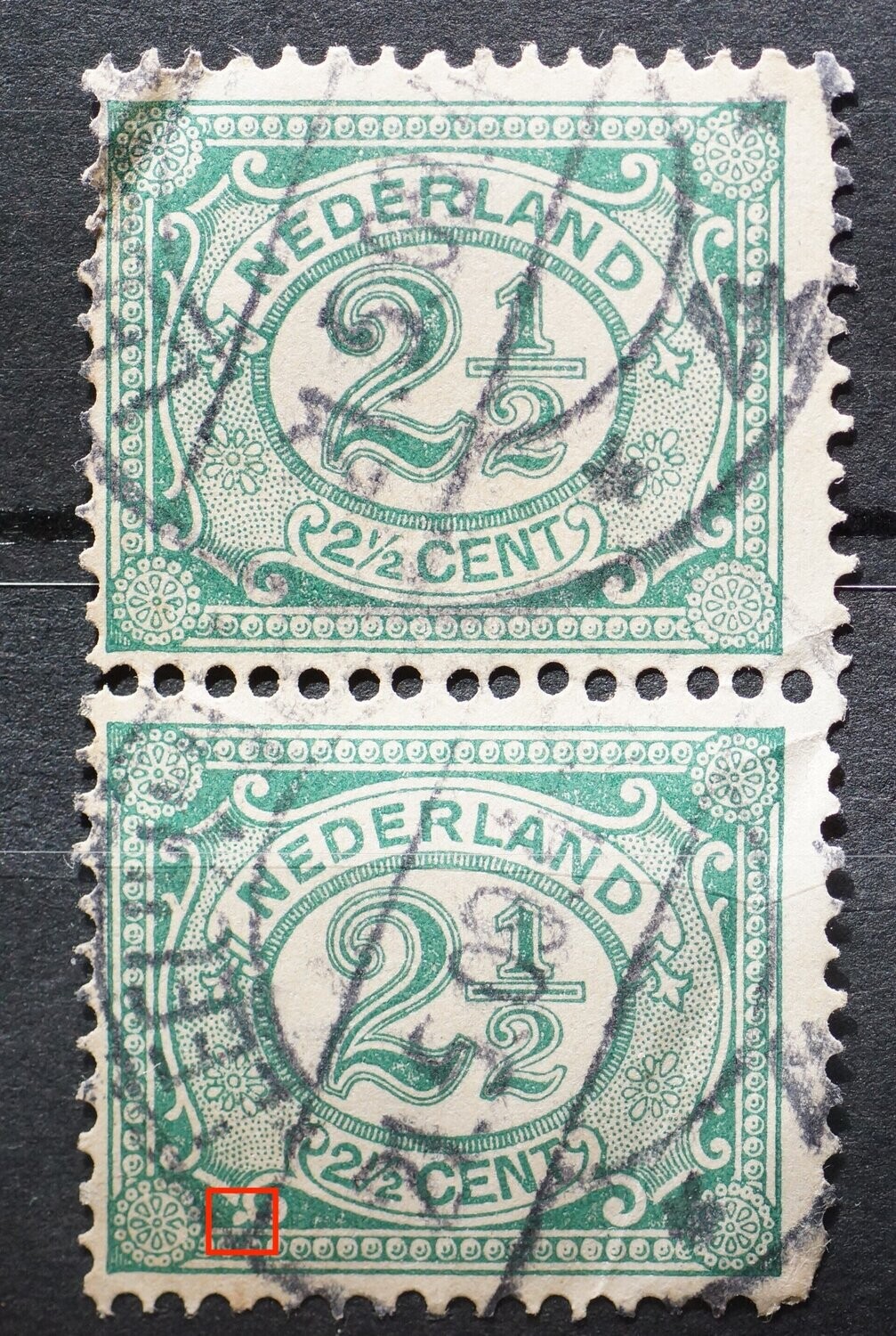 NVPH 55 (paar) - witte ronde vlek links onder