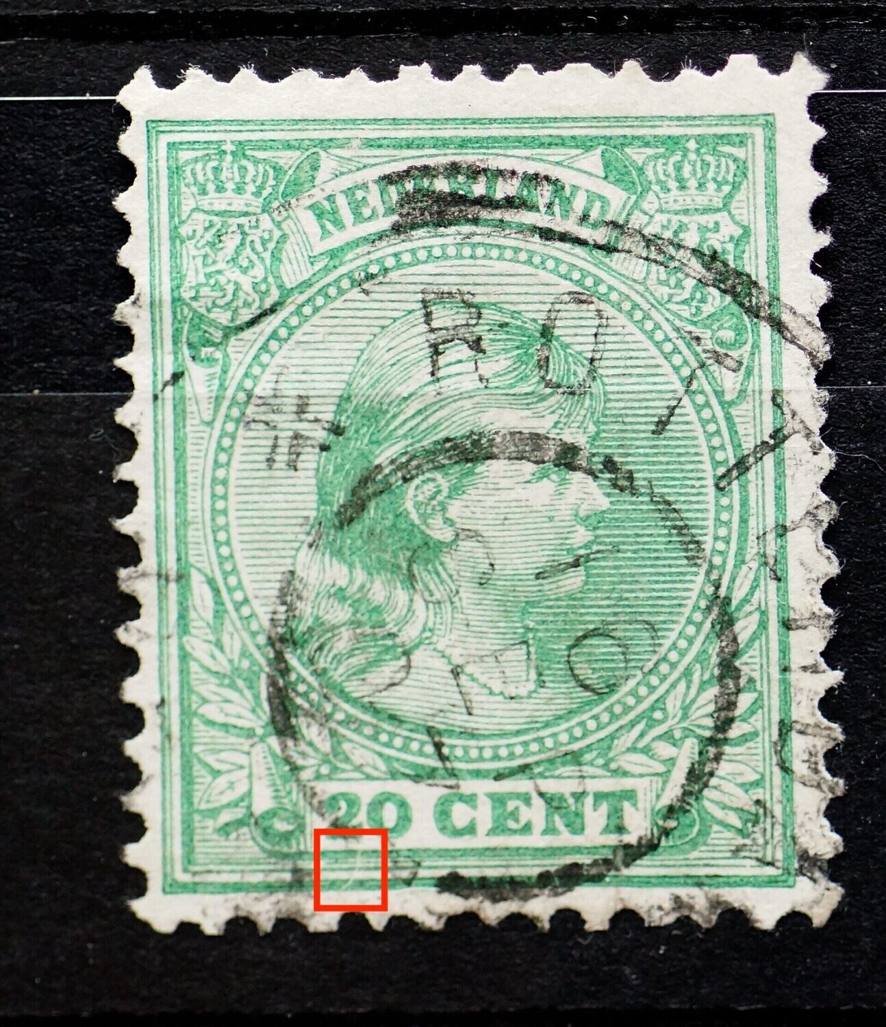 NVPH 40 - s-vormige kras onder de 2 van 20