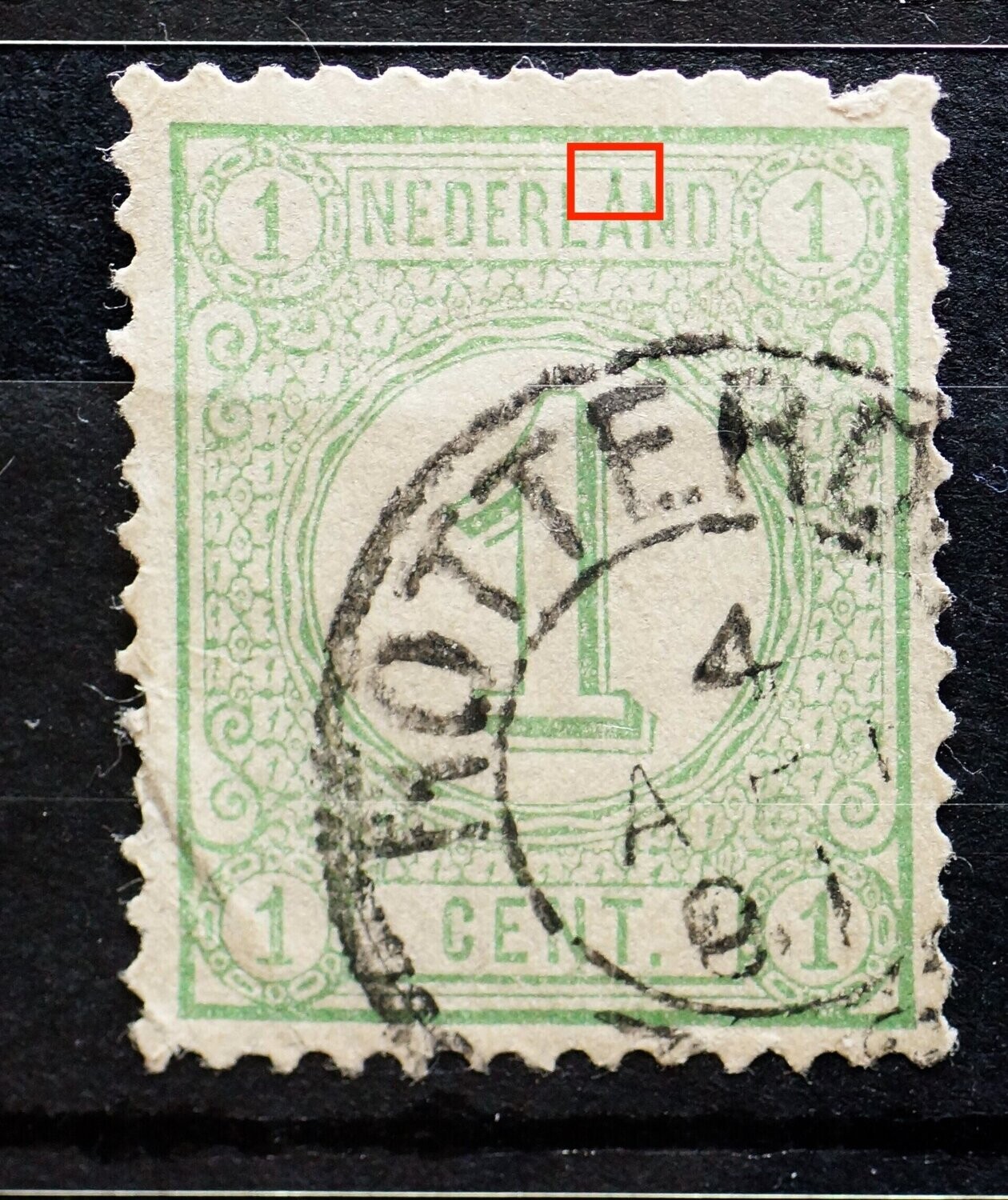 NVPH 31 - groene stip boven de A van NEDERLAND