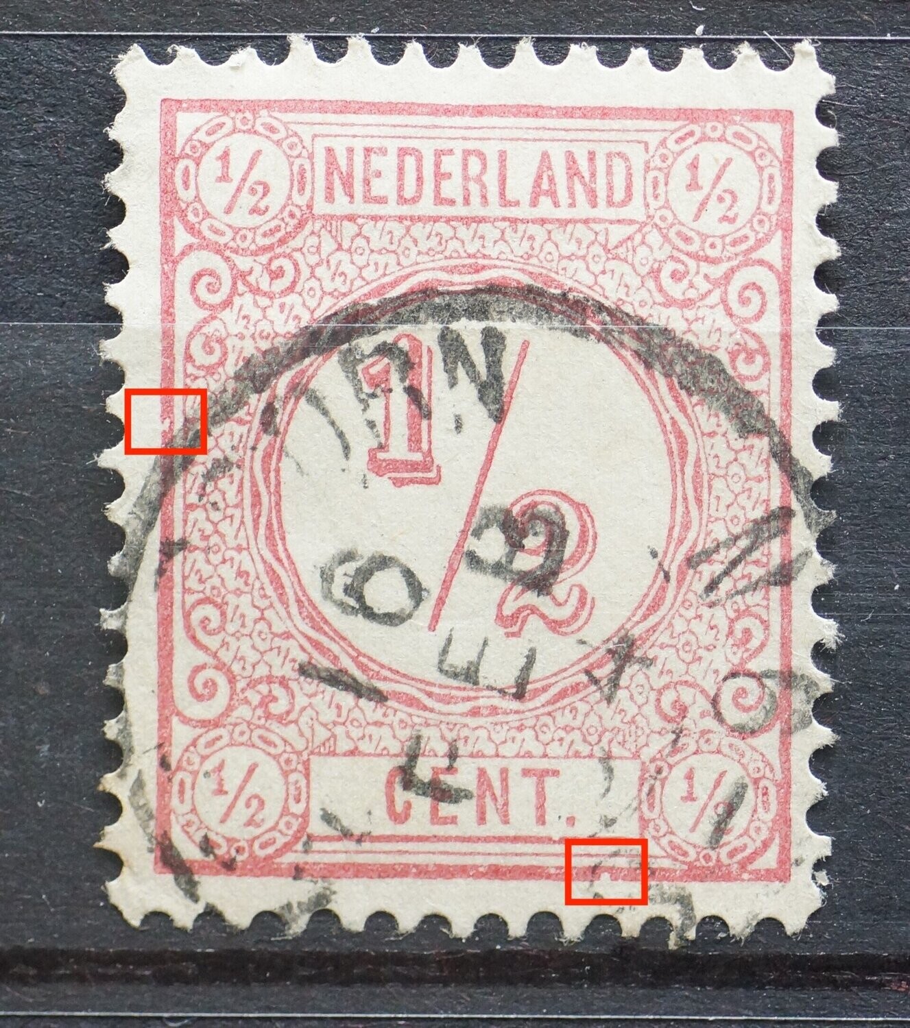 NVPH 30 - witte stippen in kaderlijn, links en rechts onder
