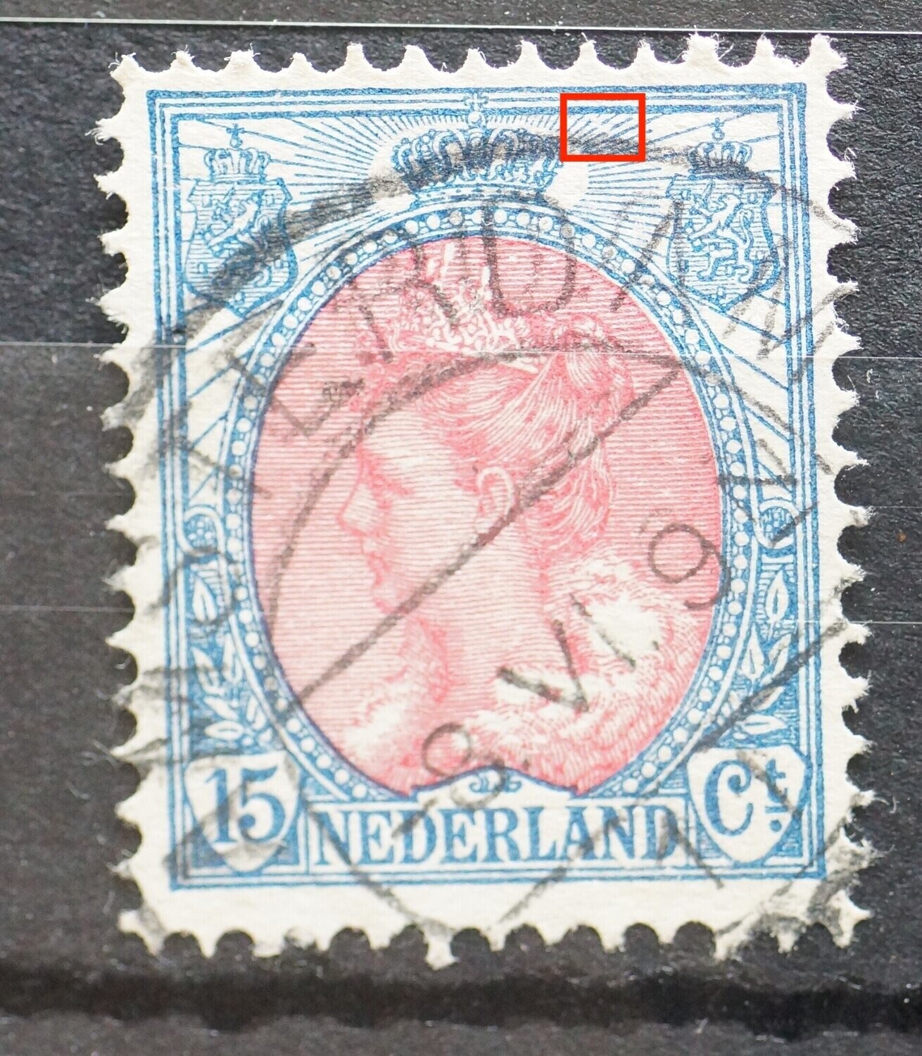 NVPH 65 - breuk in stralen, rechts van kroon