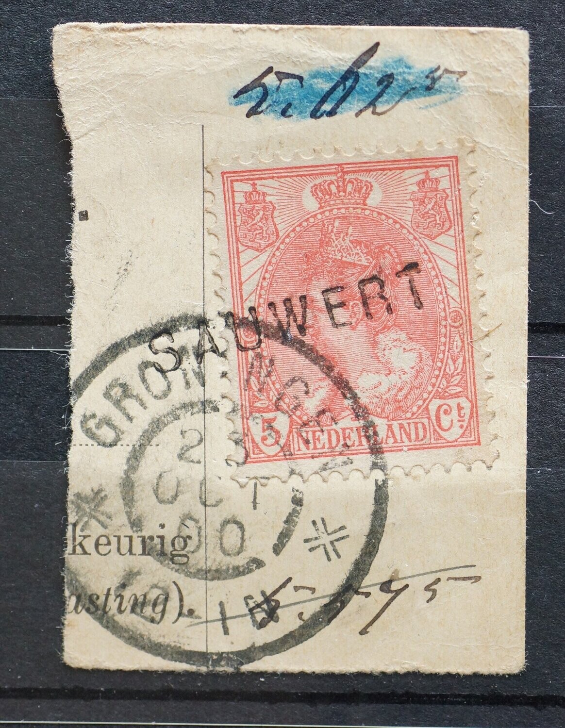 Groningen op NVPH 60 + kantoornaamstempel Sauwert