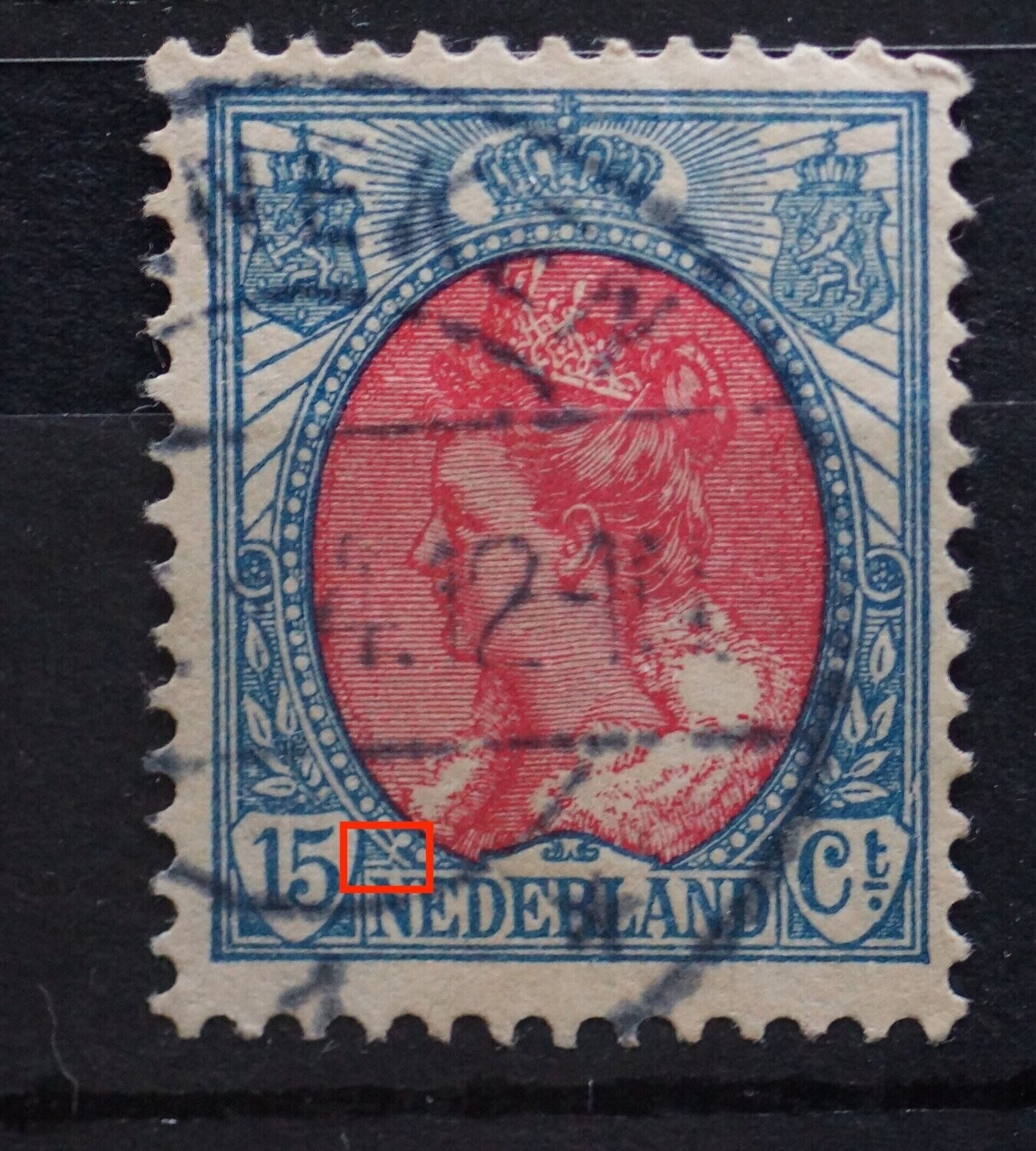NVPH 65 - witte kras rechts van waardeschild 15