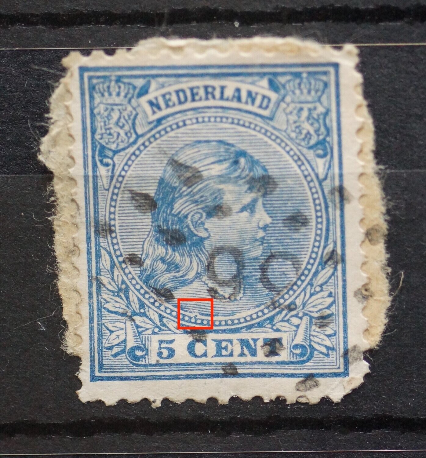NVPH 35 - blauwe stip in witte cirkel boven C van CENT
