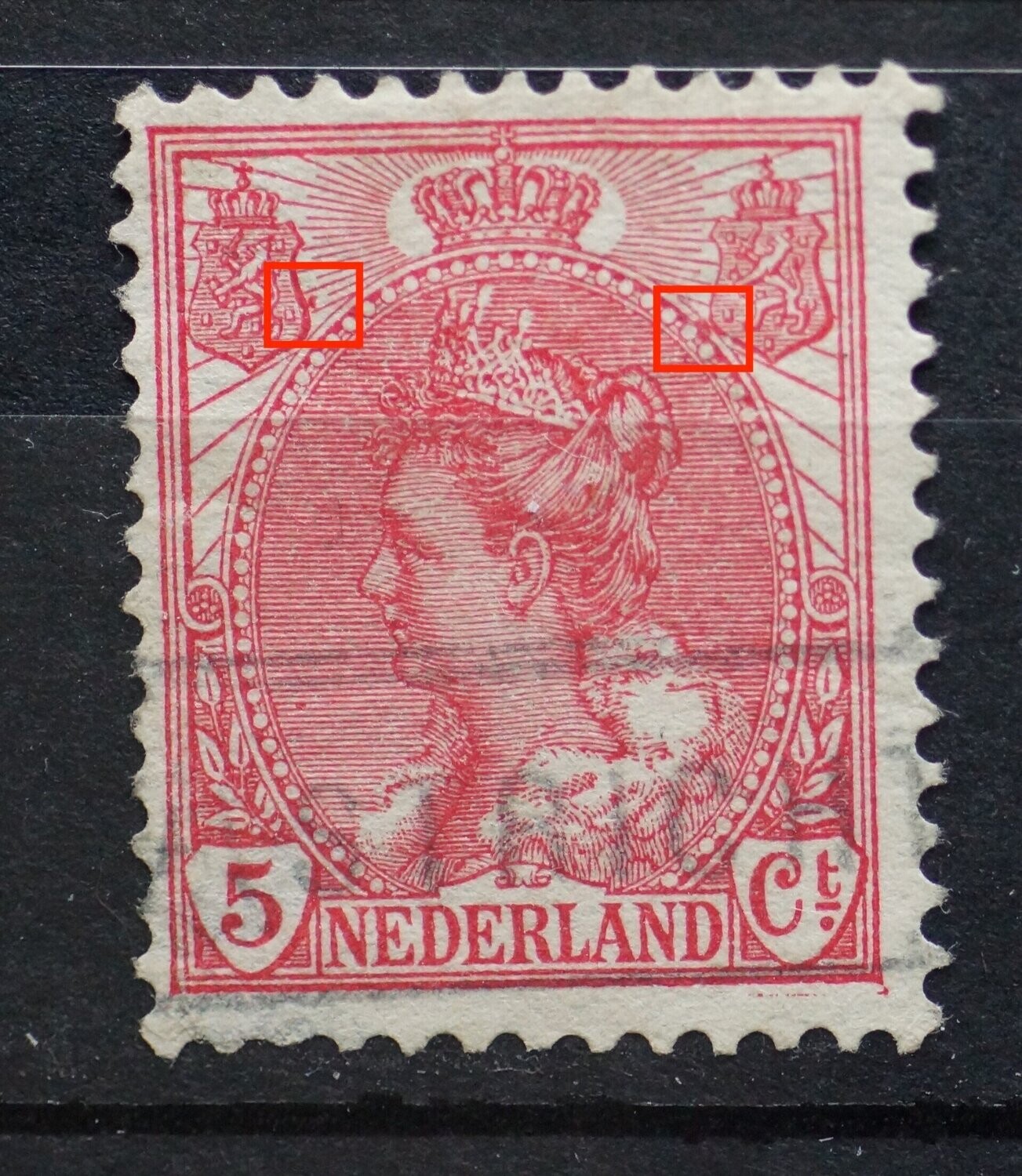NVPH 60 - o.a. rode vlekken in zegelbeeld en rood lijntje rechts onder zegelbeeld