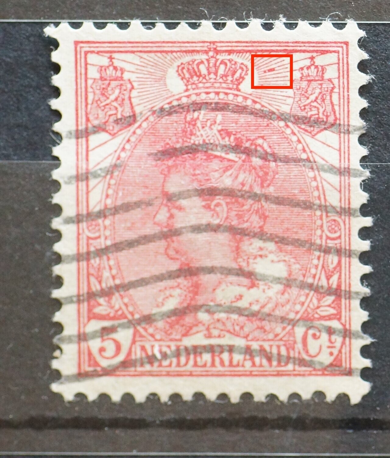 NVPH 60 - rode vlek in arcering links van rechter wapenschild