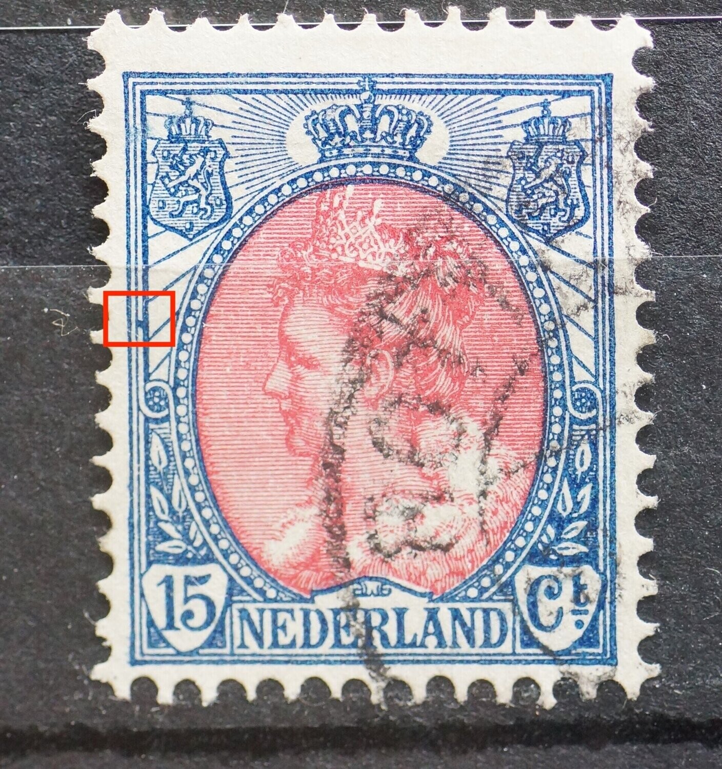 NVPH 65 - blauwe stip tussen kaderlijnen links