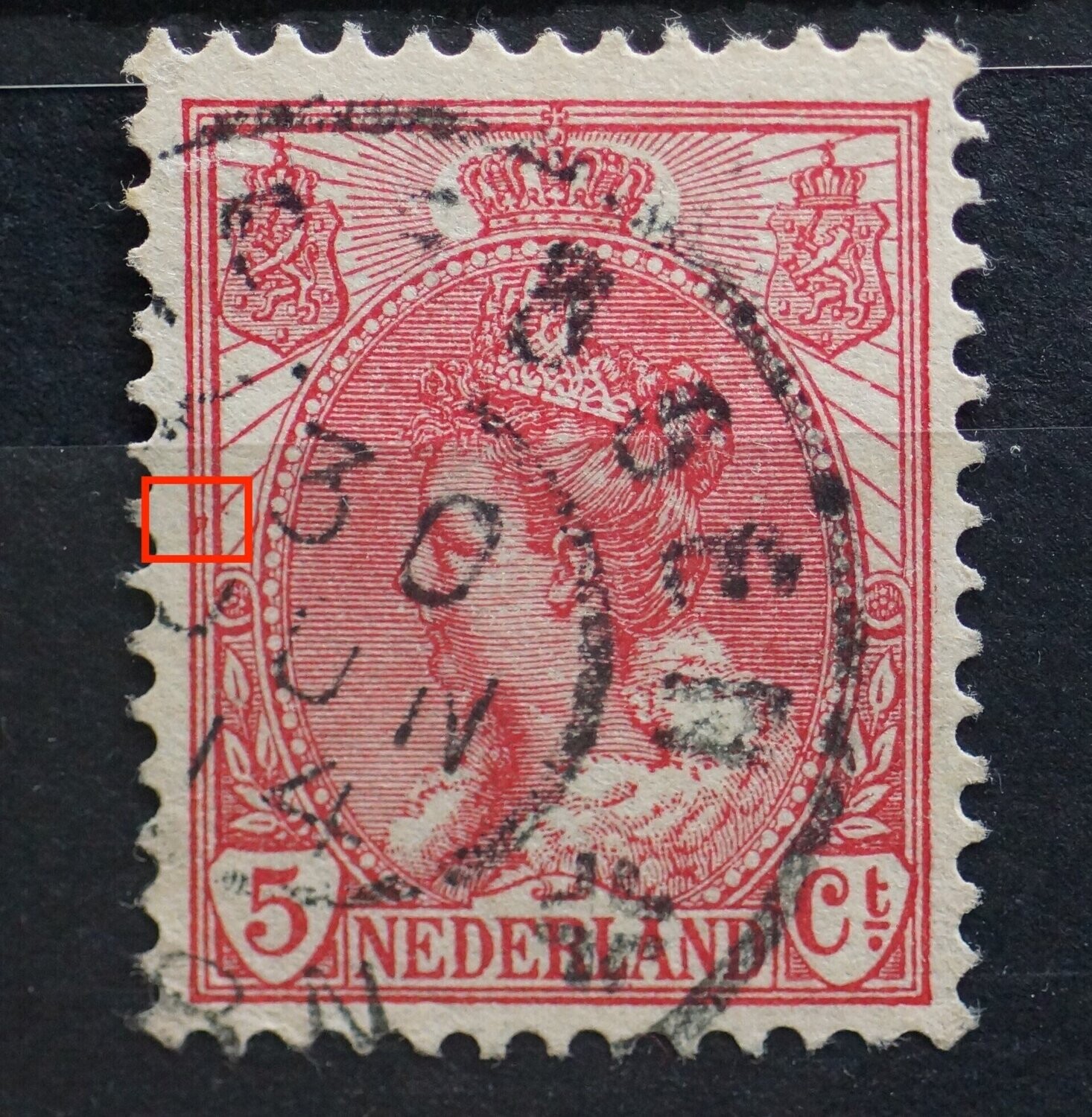 NVPH 60 - rode vlek tussen kaderlijnen, links