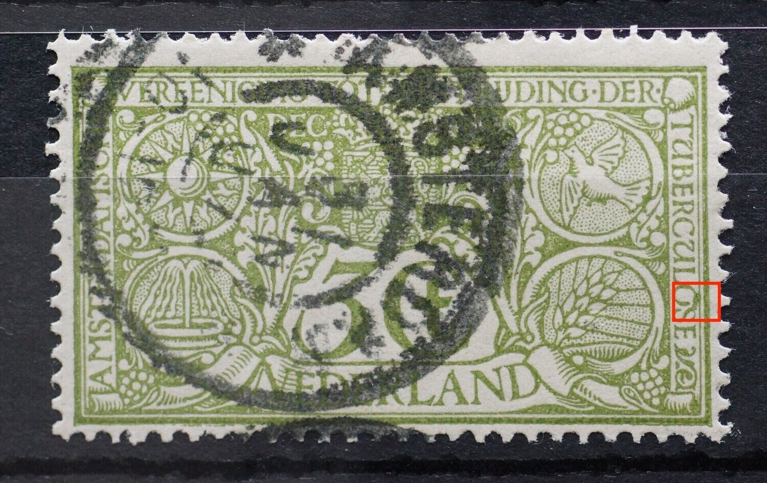 NVPH 85 - beschadigde O en groene vlek tussen O en S van TUBERCULOSE