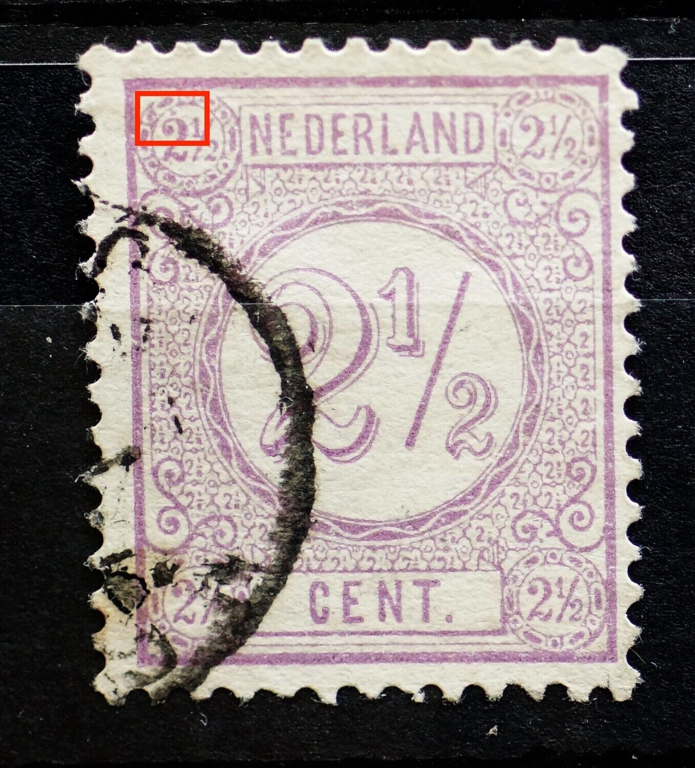 NVPH 33 - violette stip in waardeschild linksboven