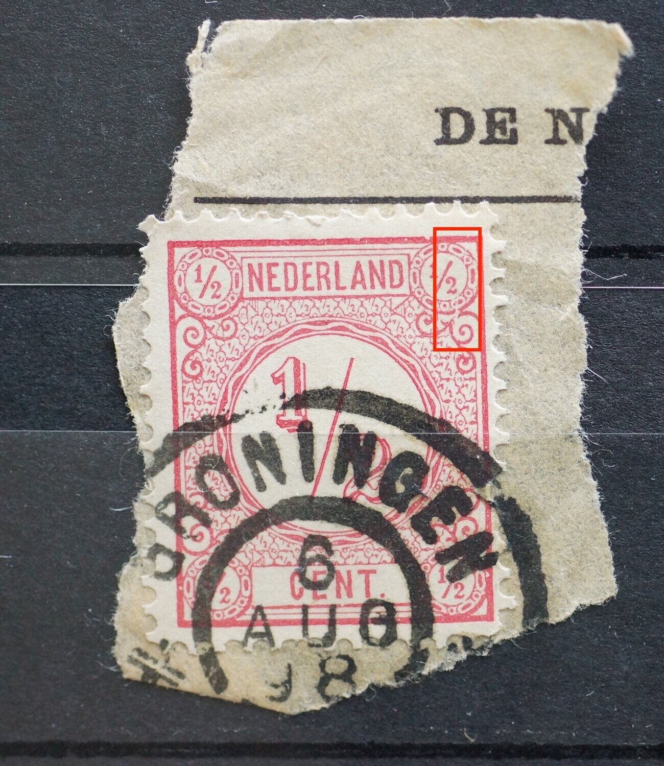 NVPH 30 - witte kras in zegelbeeld, rechts boven