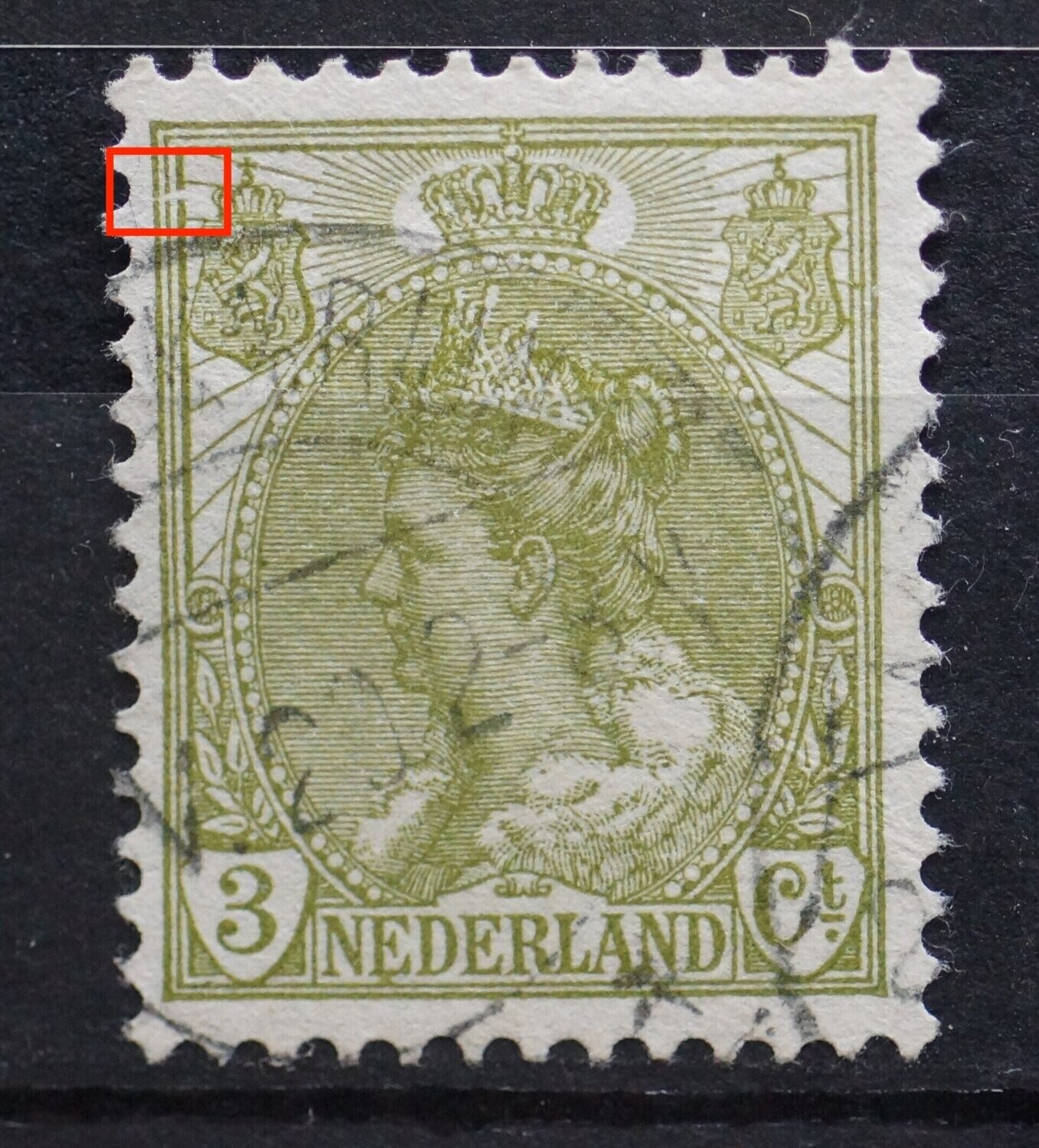 NVPH 57 - breuk in kaderlijnen links, boven