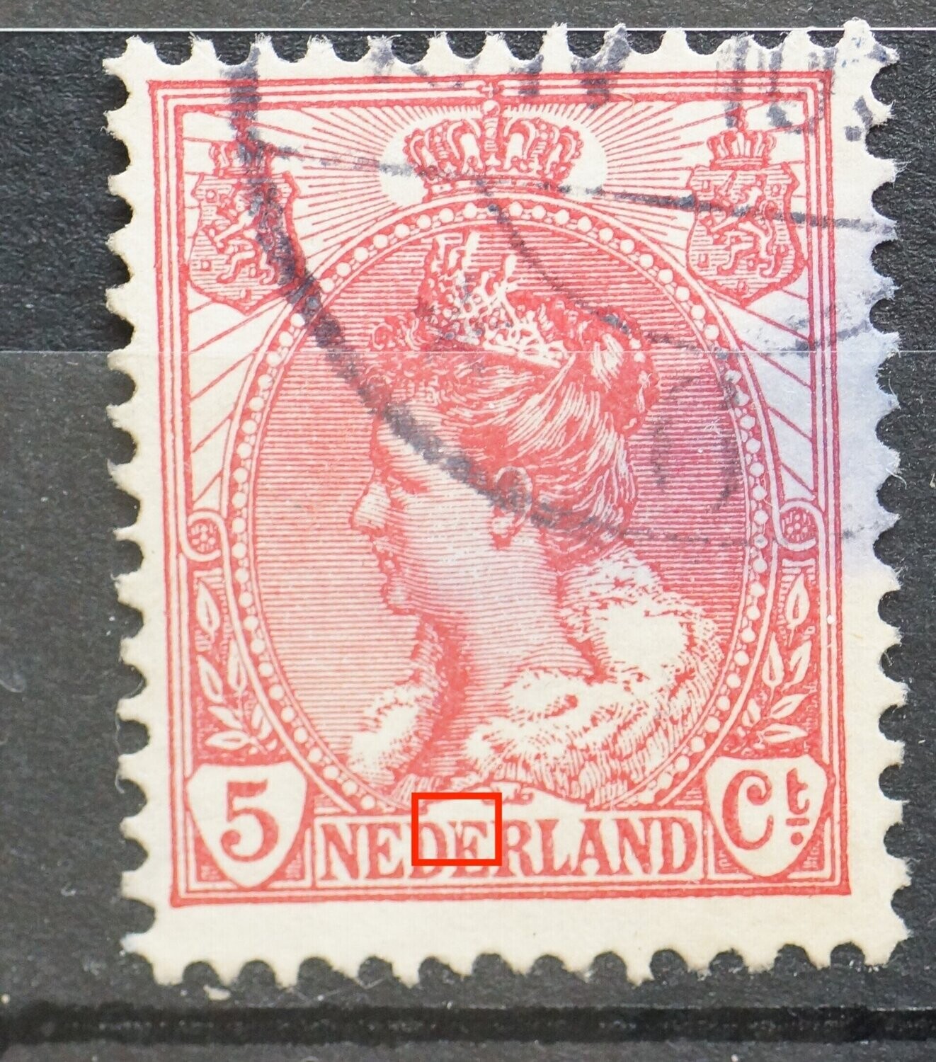 NVPH 60 - witte vlek in tweede E van NEDERLAND