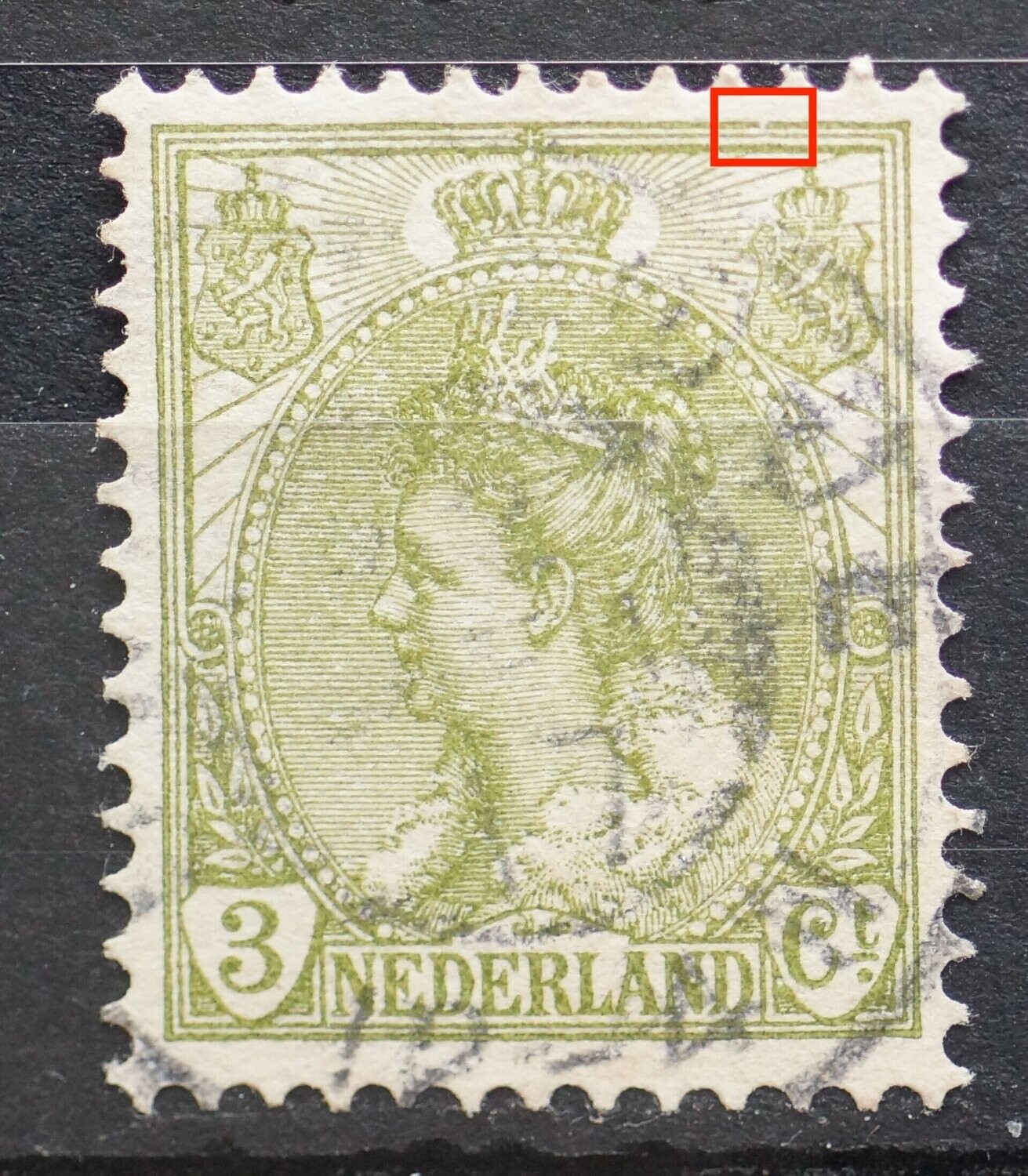 NVPH 57 - breuk in kaderlijn boven, rechts