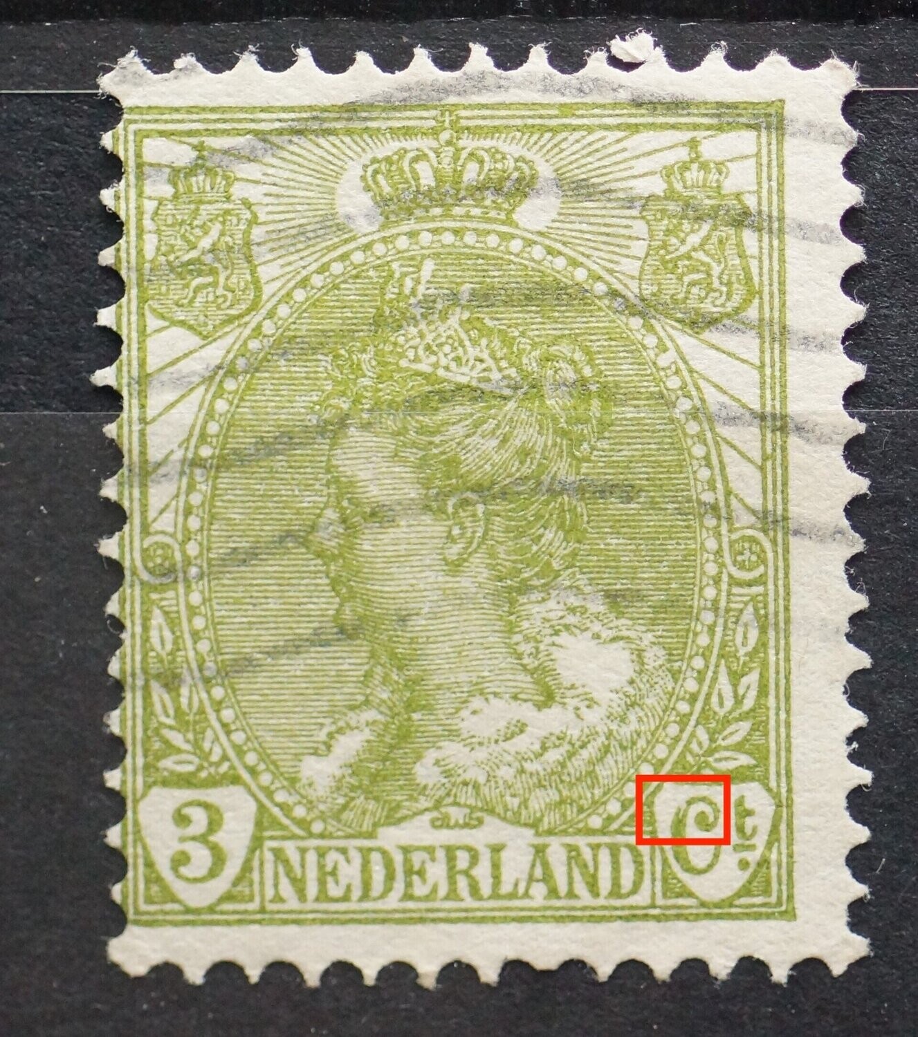 NVPH 57 - witte vlek boven in de C van Ct.
