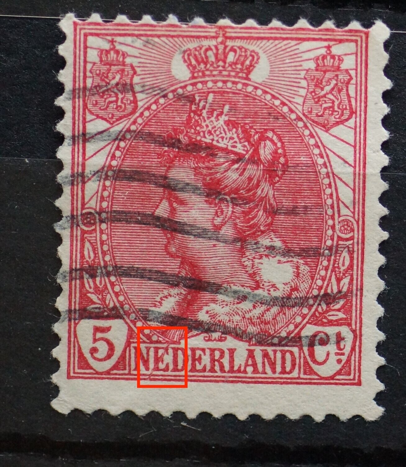 NVPH 60 - rode streep door de eerste E van NEDERLAND