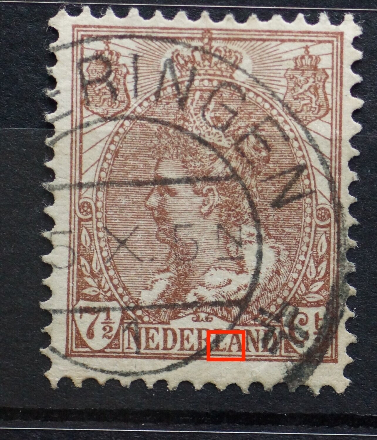 NVPH 61 - bruine punt tussen LA van NEDERLAND