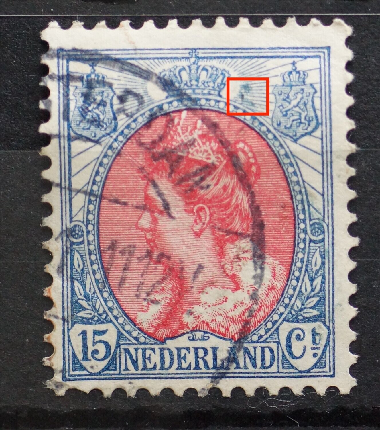 NVPH 65 - blauwe kleurvegen, o.a. in stralen rechtsboven