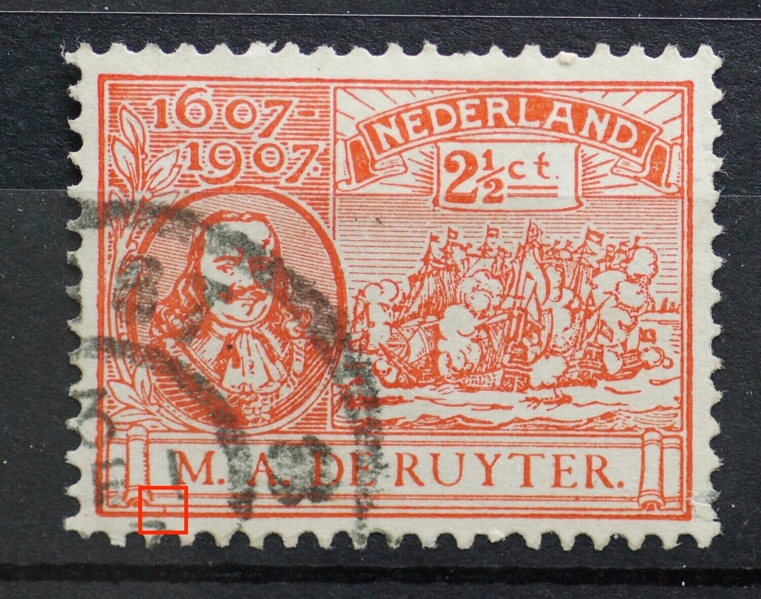 NVPH 89 - oranjerood streepje tussen de kaderlijnen links onder