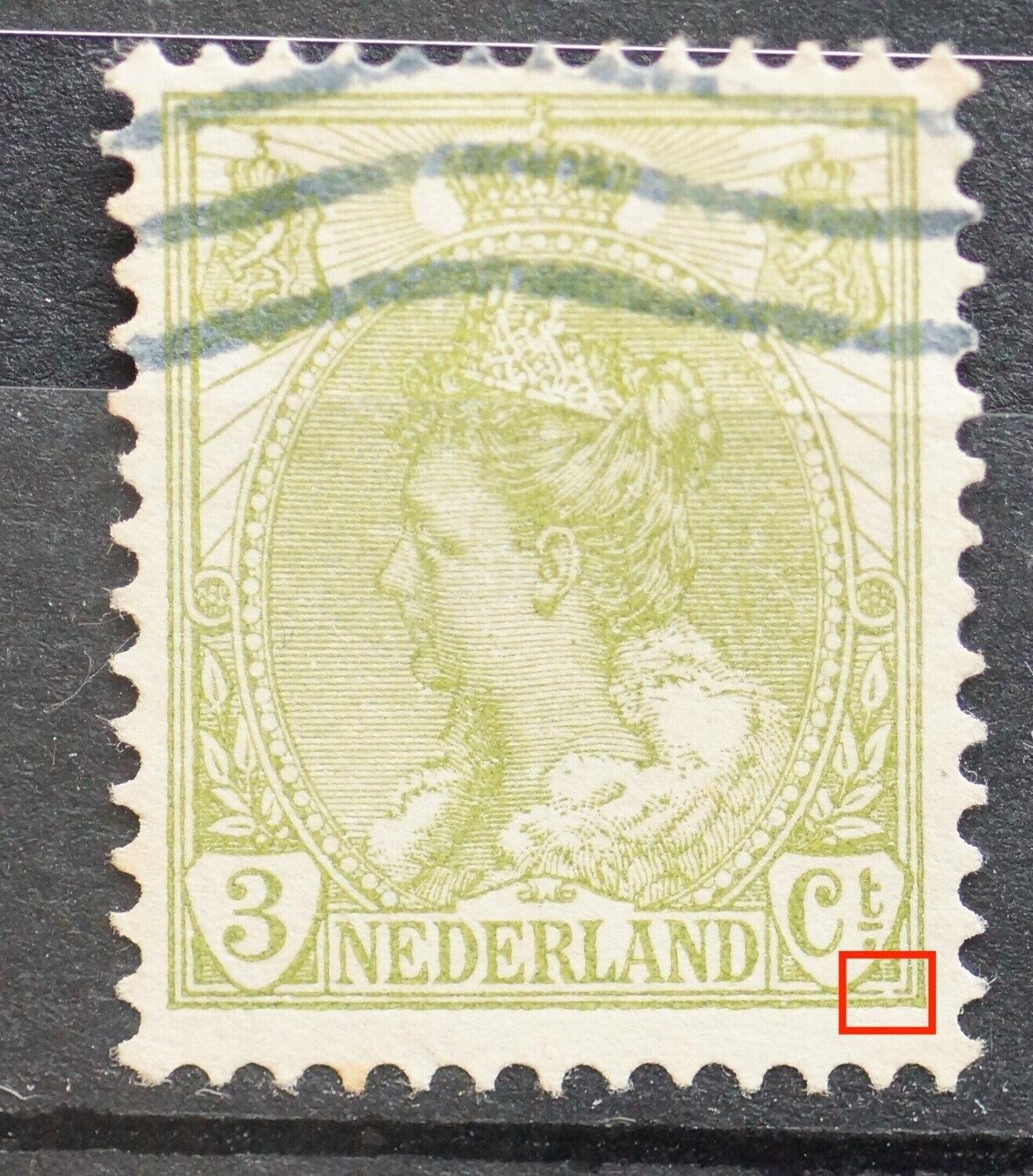 NVPH 57 - breuk in kaderlijn rechts onder Ct.