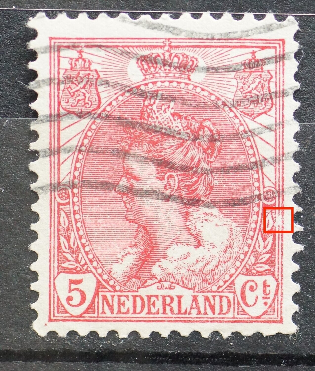 NVPH 60 - witte vlek in kaderlijnen rechts