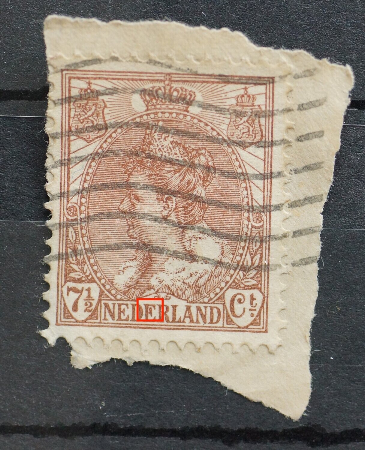 NVPH 61 - bruine vlek in tweede E van NEDERLAND