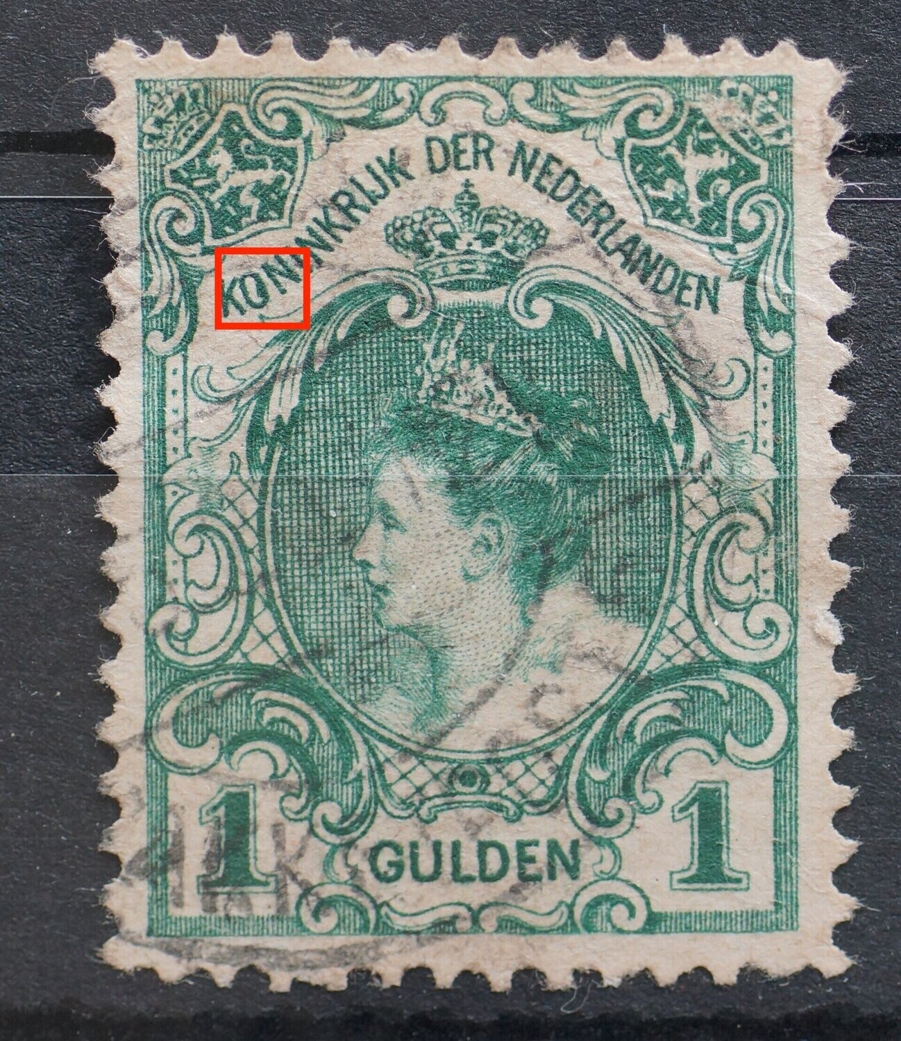 NVPH 77- groene vlek in de O van KONINKRIJK