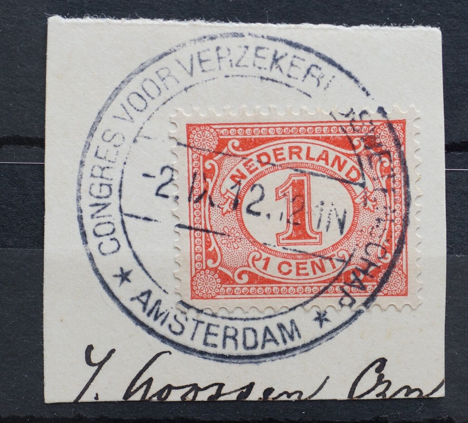 Reclamehandstempel Amsterdam Congres voor Verzekeringswetenschap op NVPH 51 - schaars!