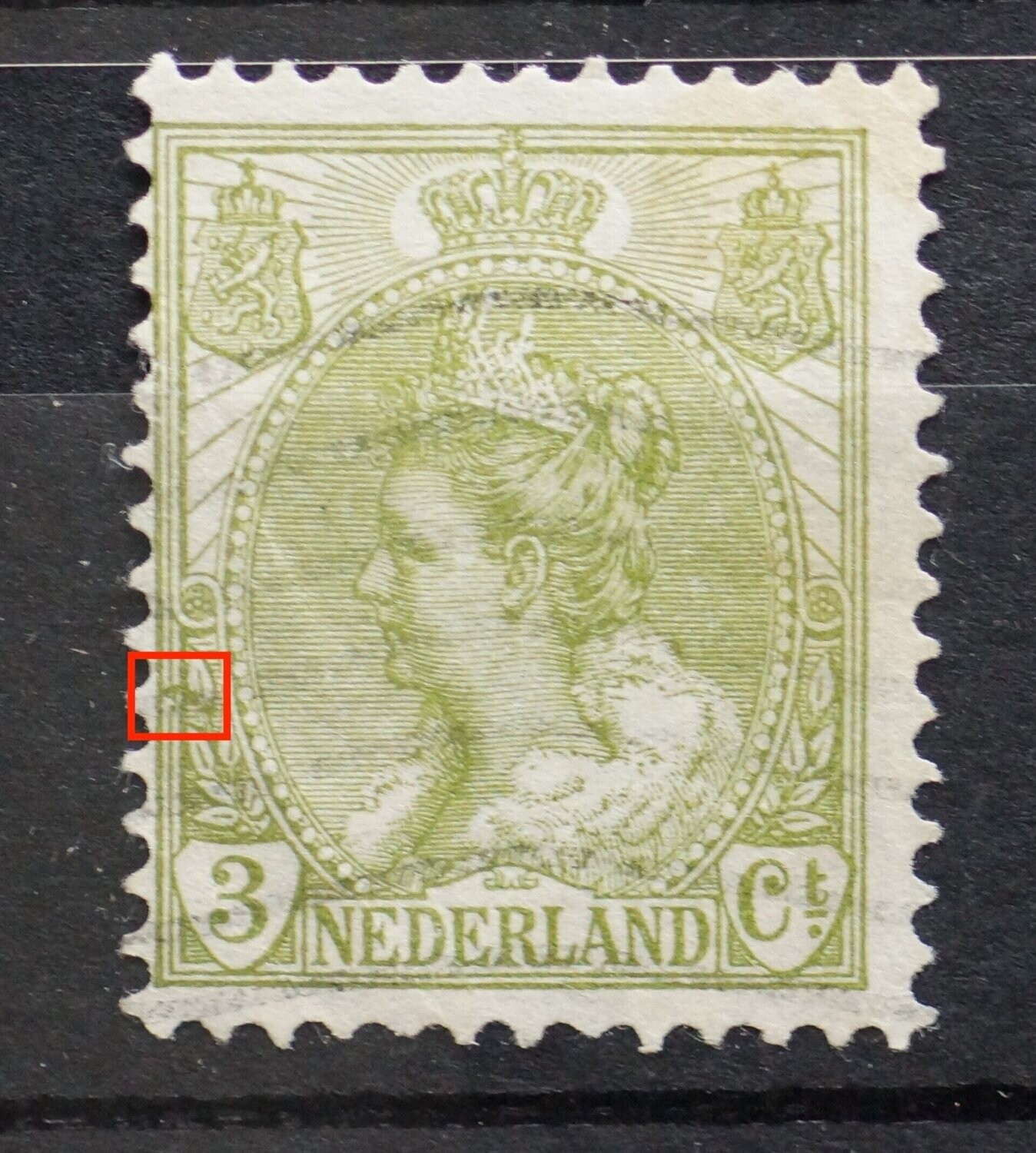 NVPH 57 - breuk en stip in kaderlijn links