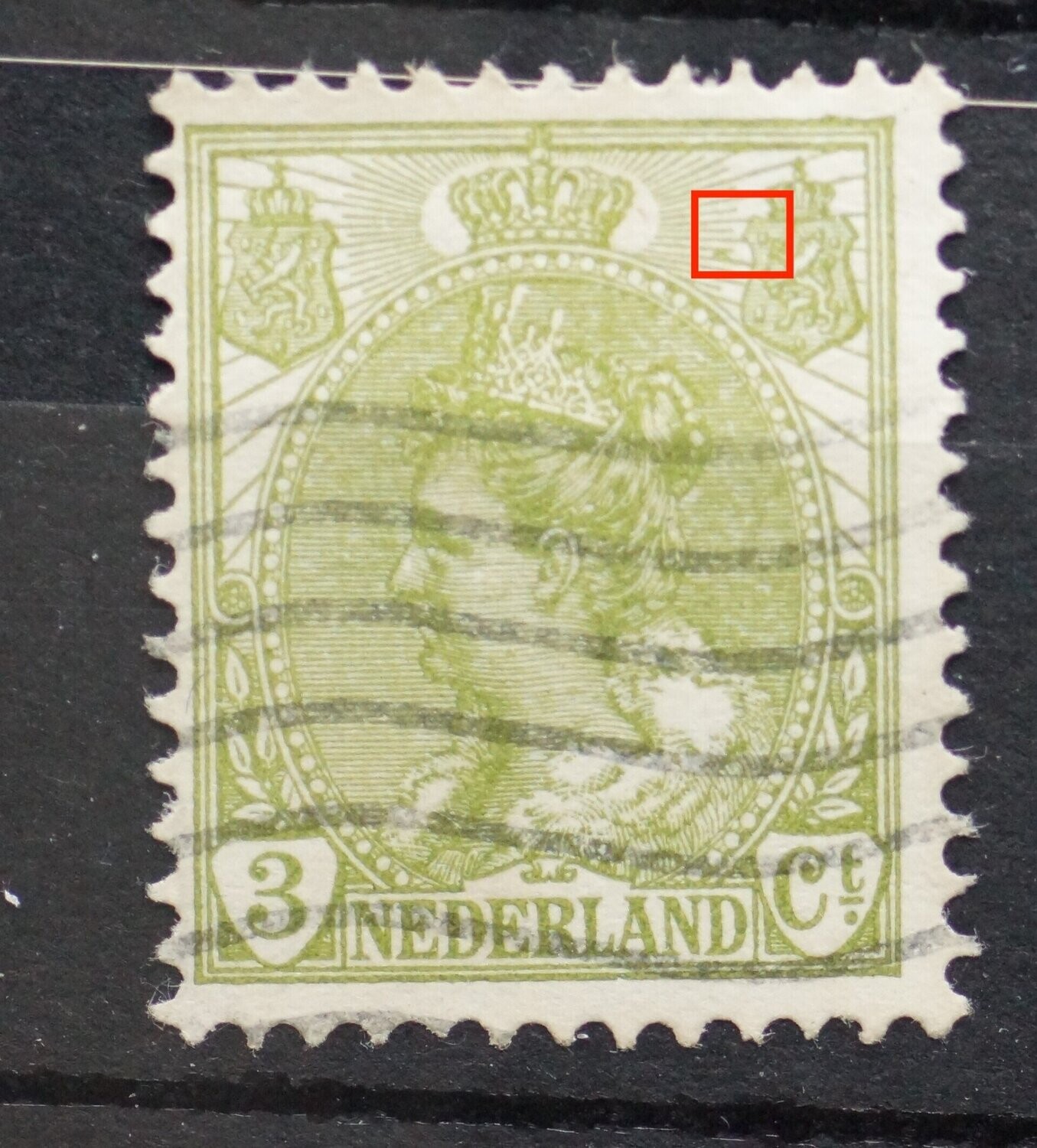 NVPH 57 - groene vlek links van rechter wapenschild