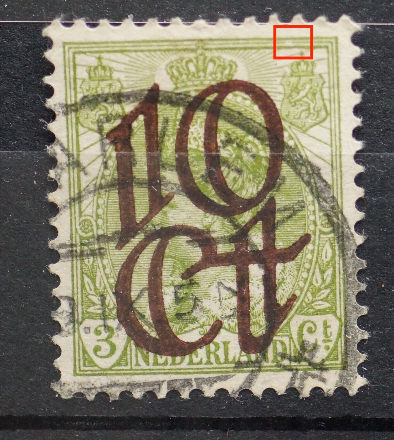 NVPH 116 - breukje en stip in kaderlijn boven, rechts