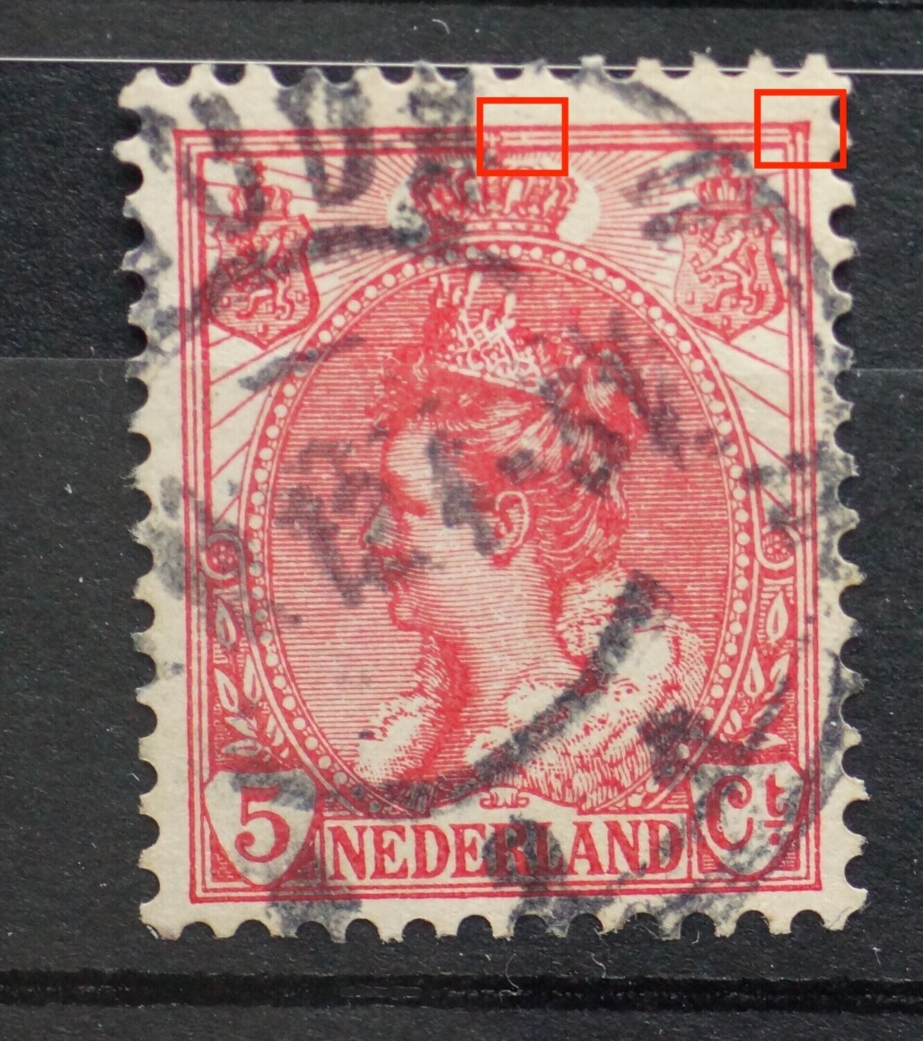 NVPH 60 - o.a. breuk in kaderlijn rechts van kroon