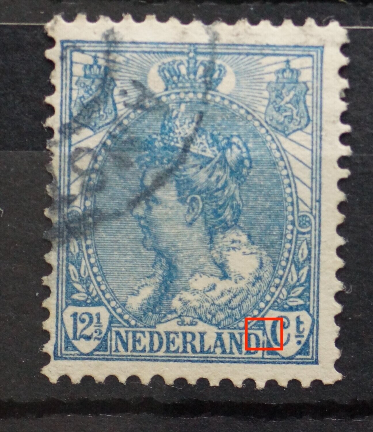 NVPH 63 - breuk in kaderlijn achter tweede D van NEDERLAND