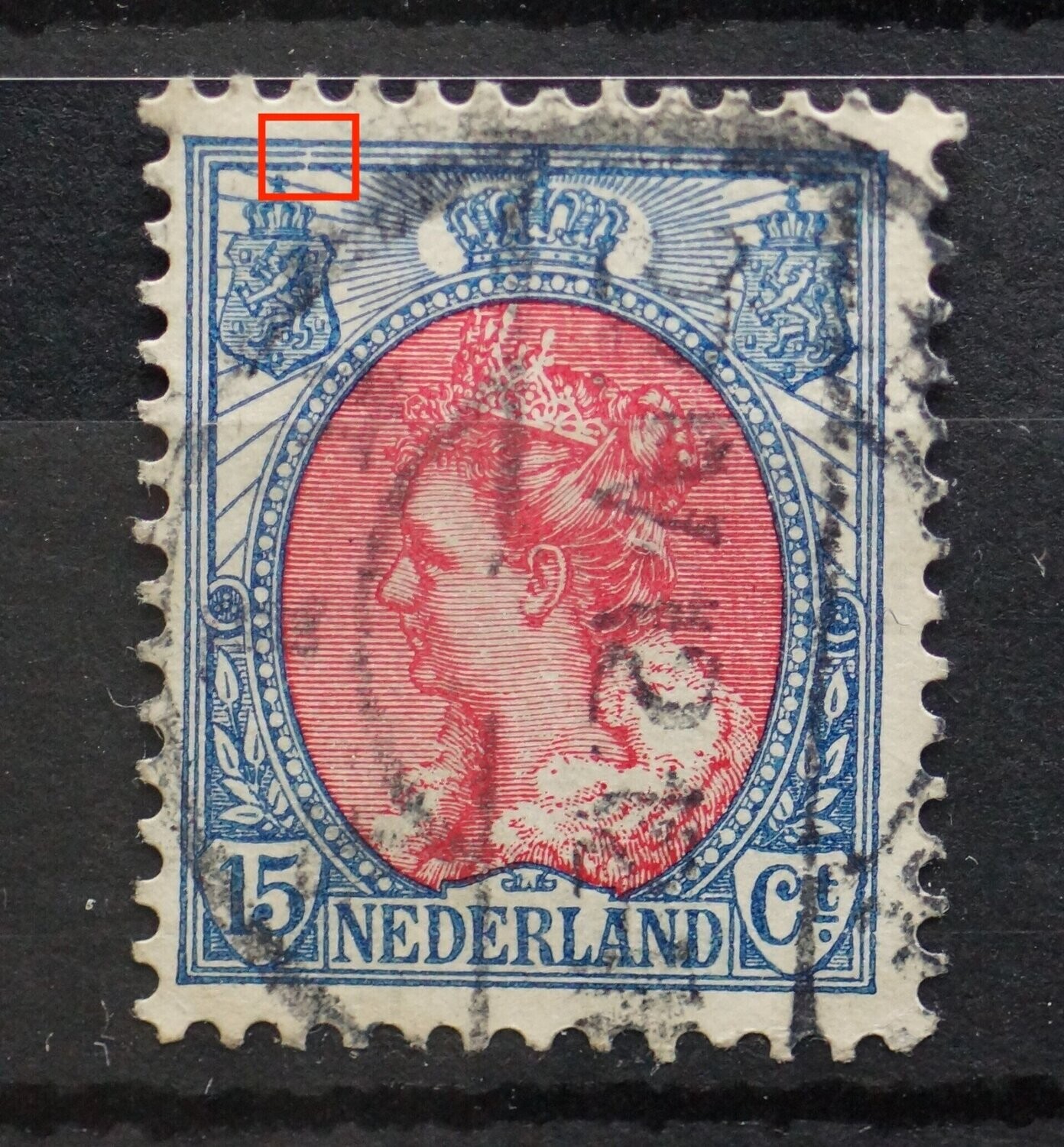 NVPH 65 - breuk in kaderlijnen boven, links