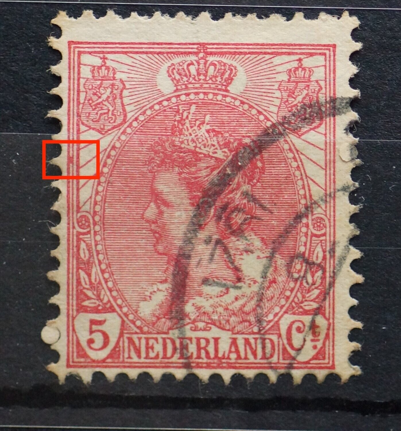 NVPH 60 - rode vlek tussen kaderlijnen links