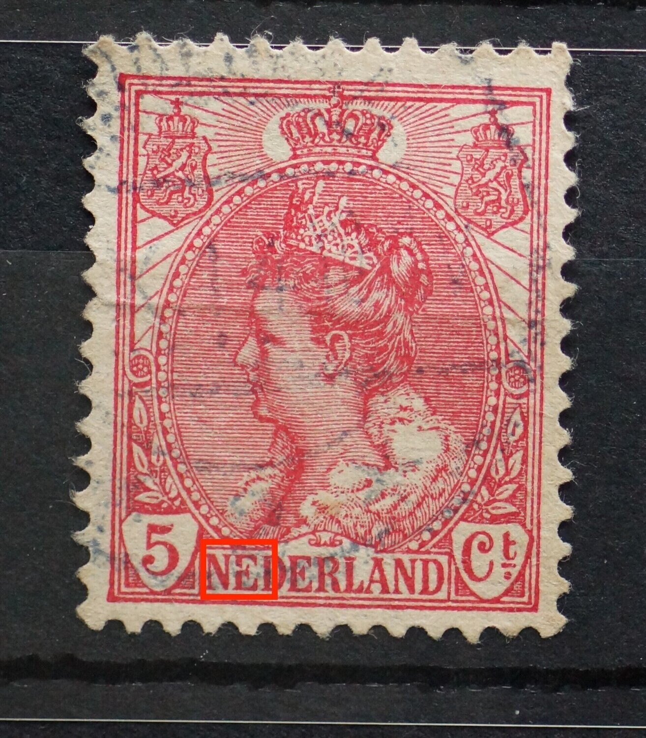 NVPH 60 - witte vlek in eerste E van NEDERLAND