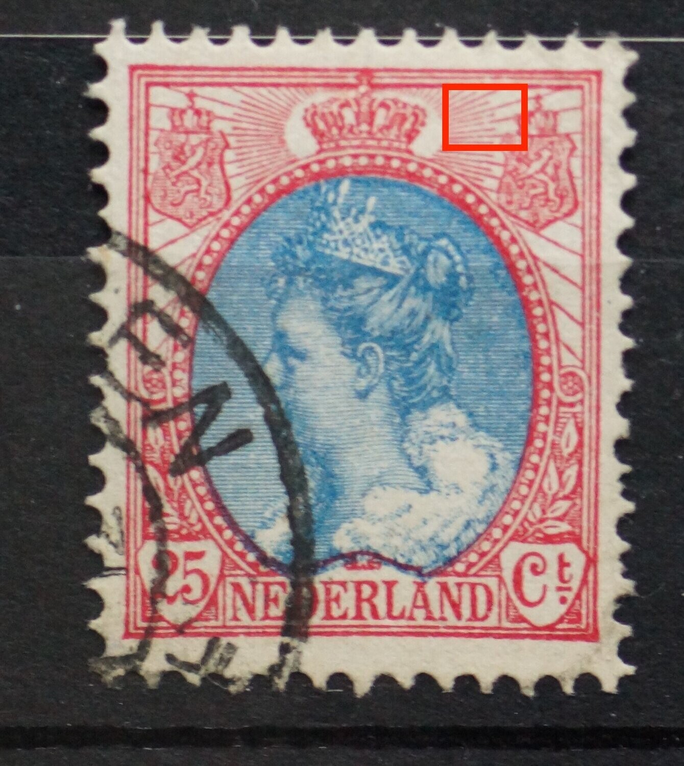 NVPH 71 - breukjes in stralen links van rechter wapenschild