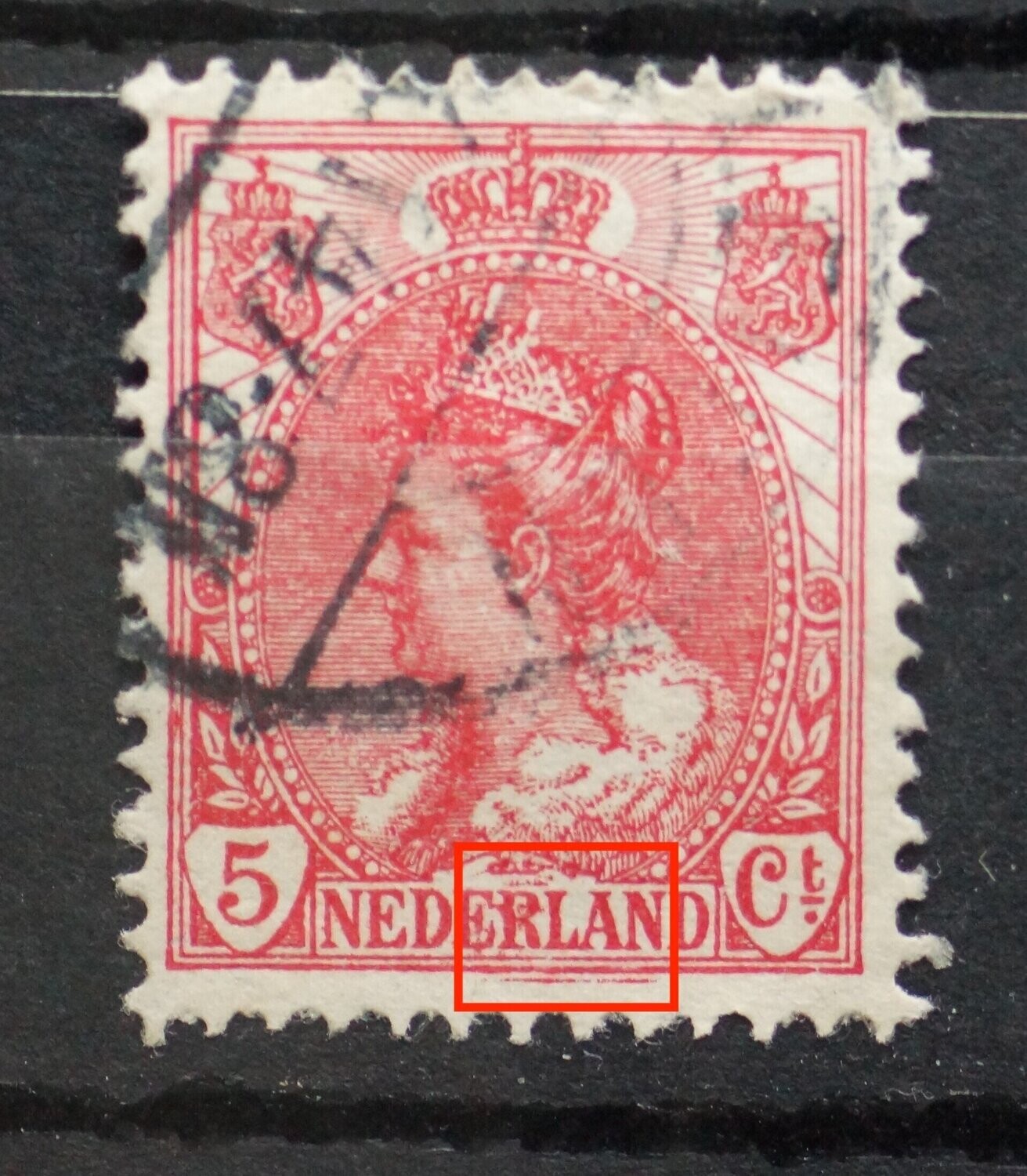 NVPH 60 - "kiss print" deel zegelbeeld enigszins verschoven nogmaals afgedrukt