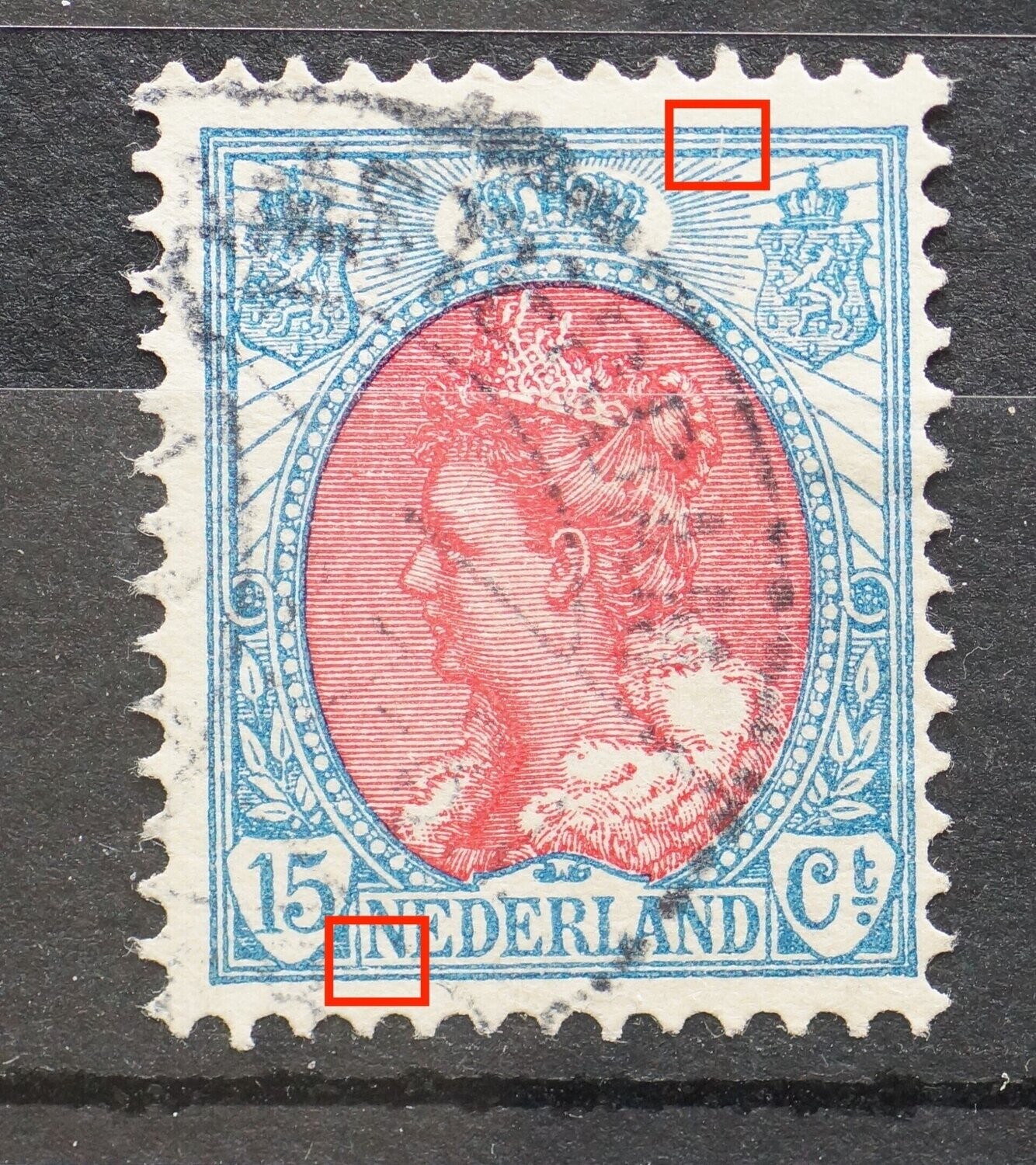 NVPH 65 - kras in stralen, boven, rechts