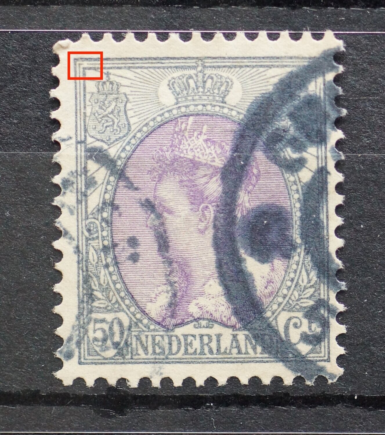 NVPH 75 - breuk in kaderlijn linkerbovenhoek