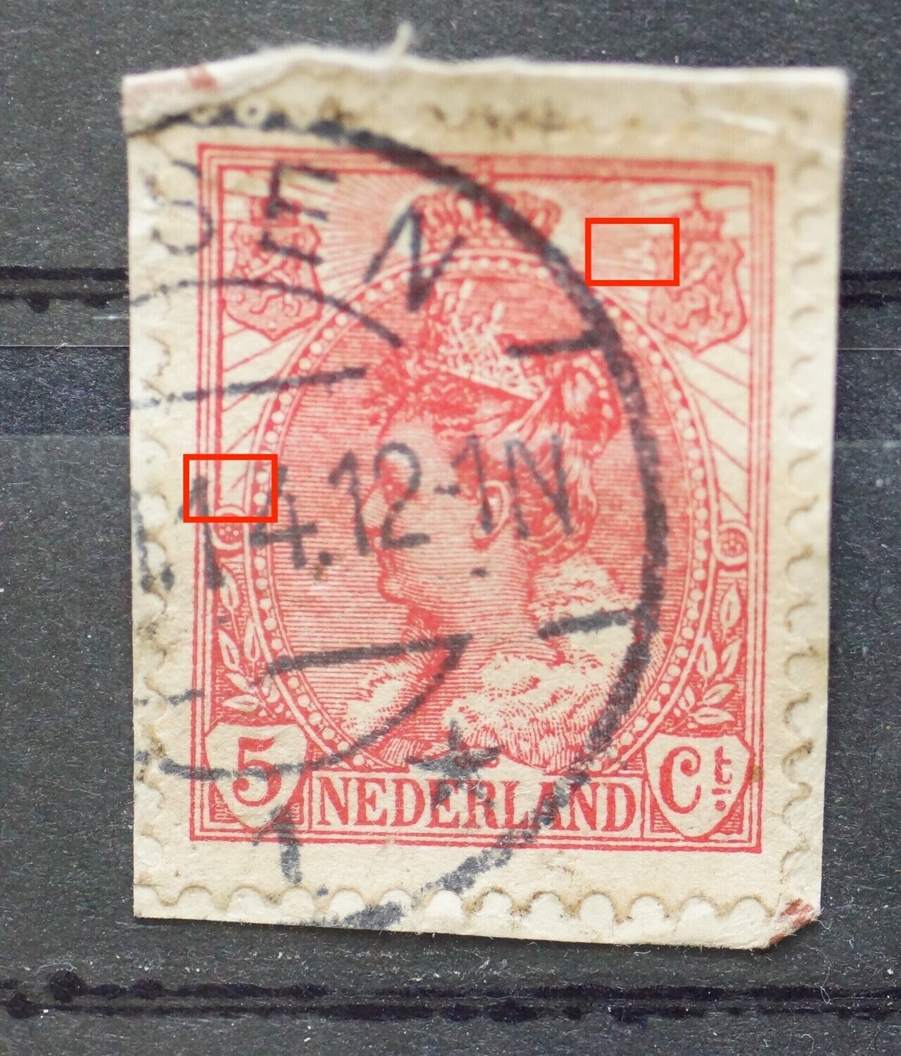 NVPH 60 - o.a. breuk in straal naast rechter wapenschild