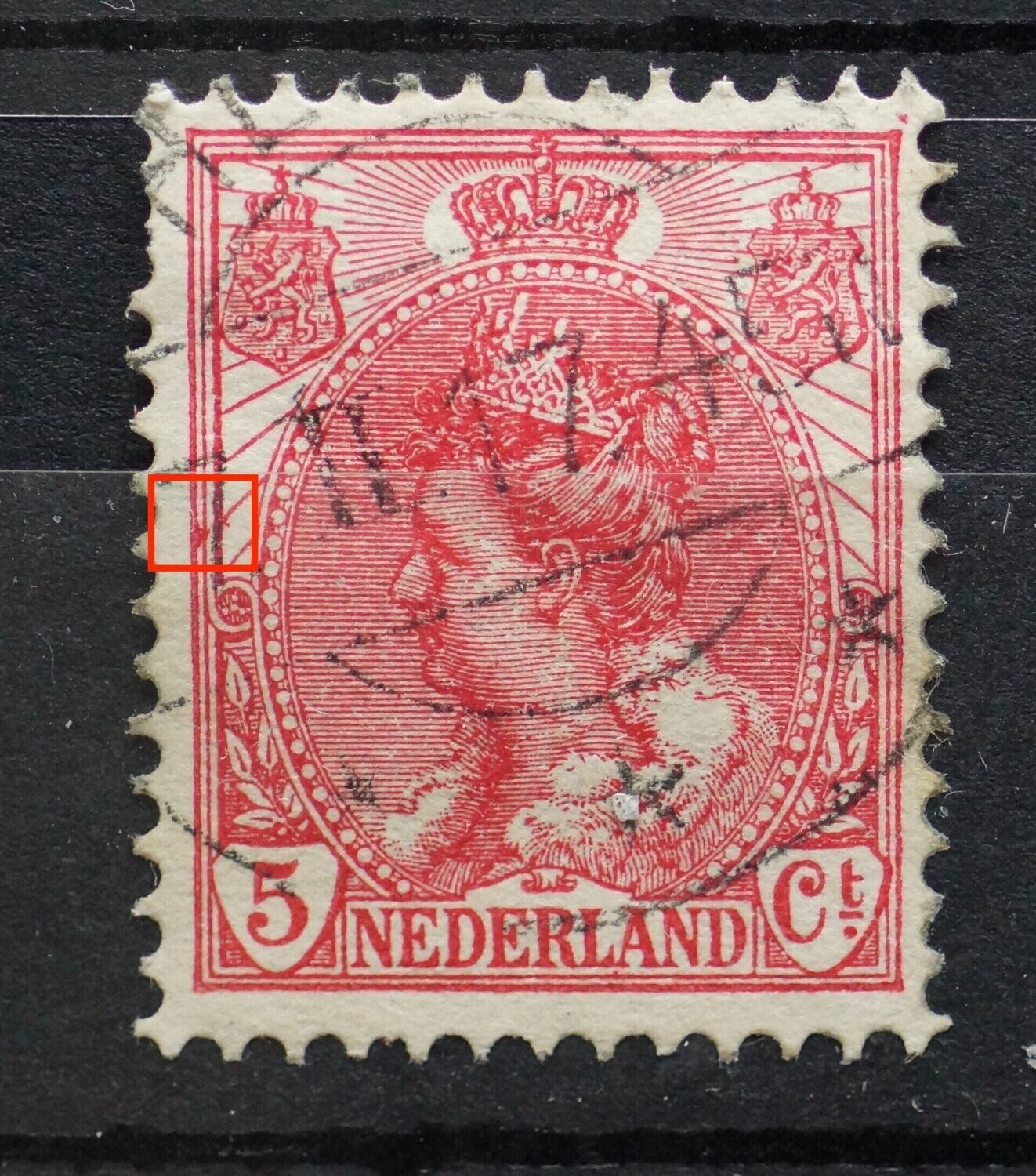 NVPH 60 - rode vlek tussen kaderlijnen links
