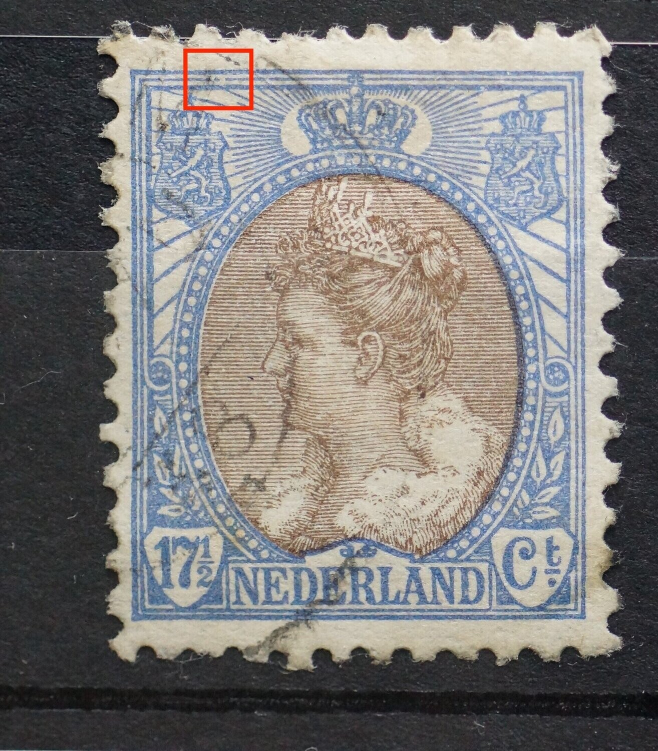 NVPH 67 - breuk in kaderlijn, boven, links