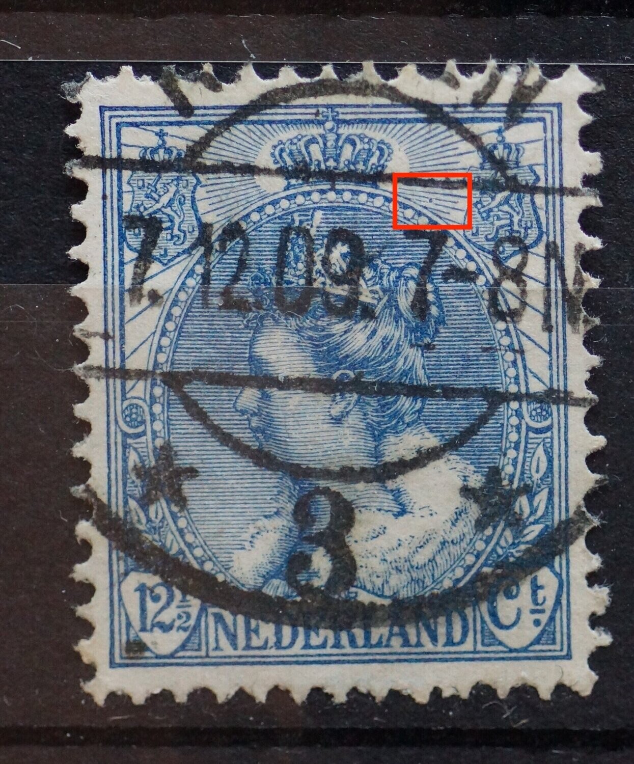 NVPH 63 - blauwe stip tussen stralen, rechts
