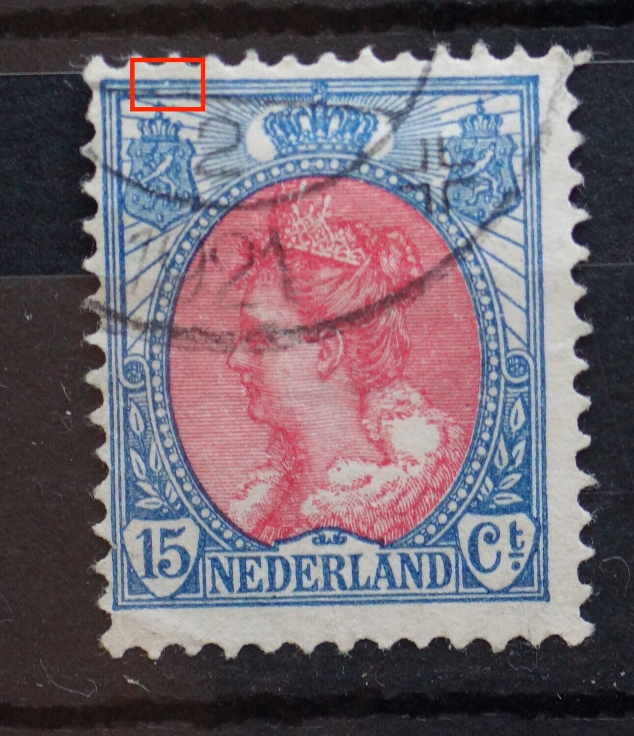 NVPH 65 - beschadiging kaderlijn boven, links