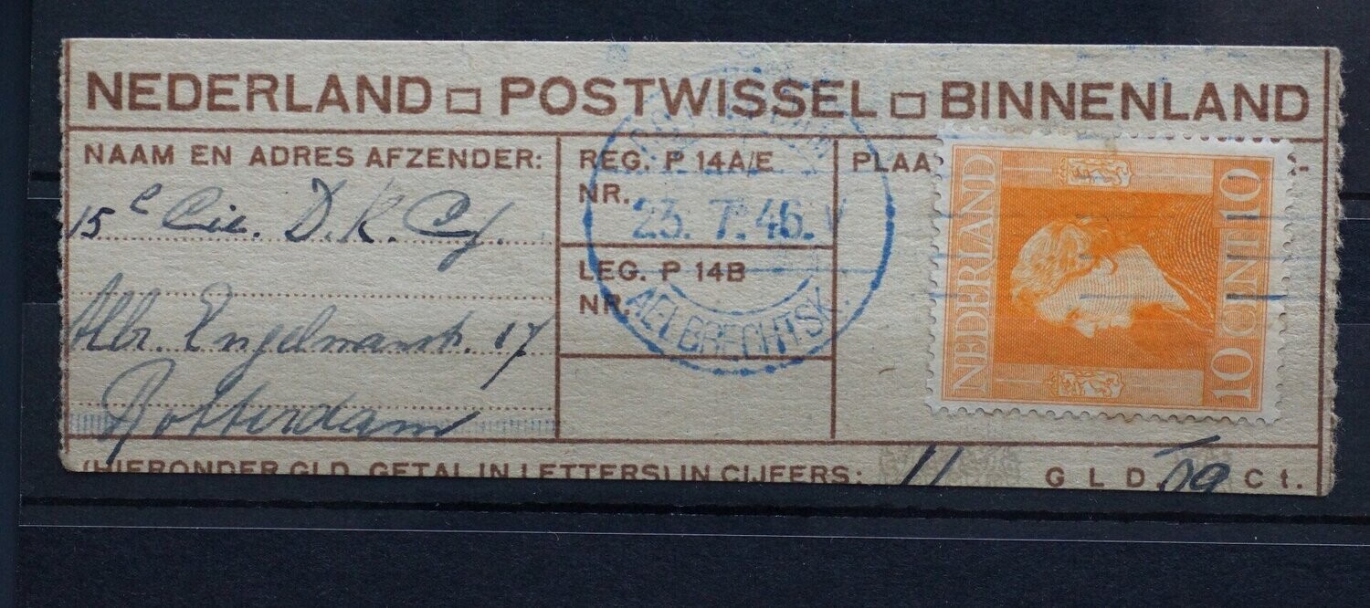 Postwisselstempel Rotterdam Aelbrechtsk. (V) op NVPH 433